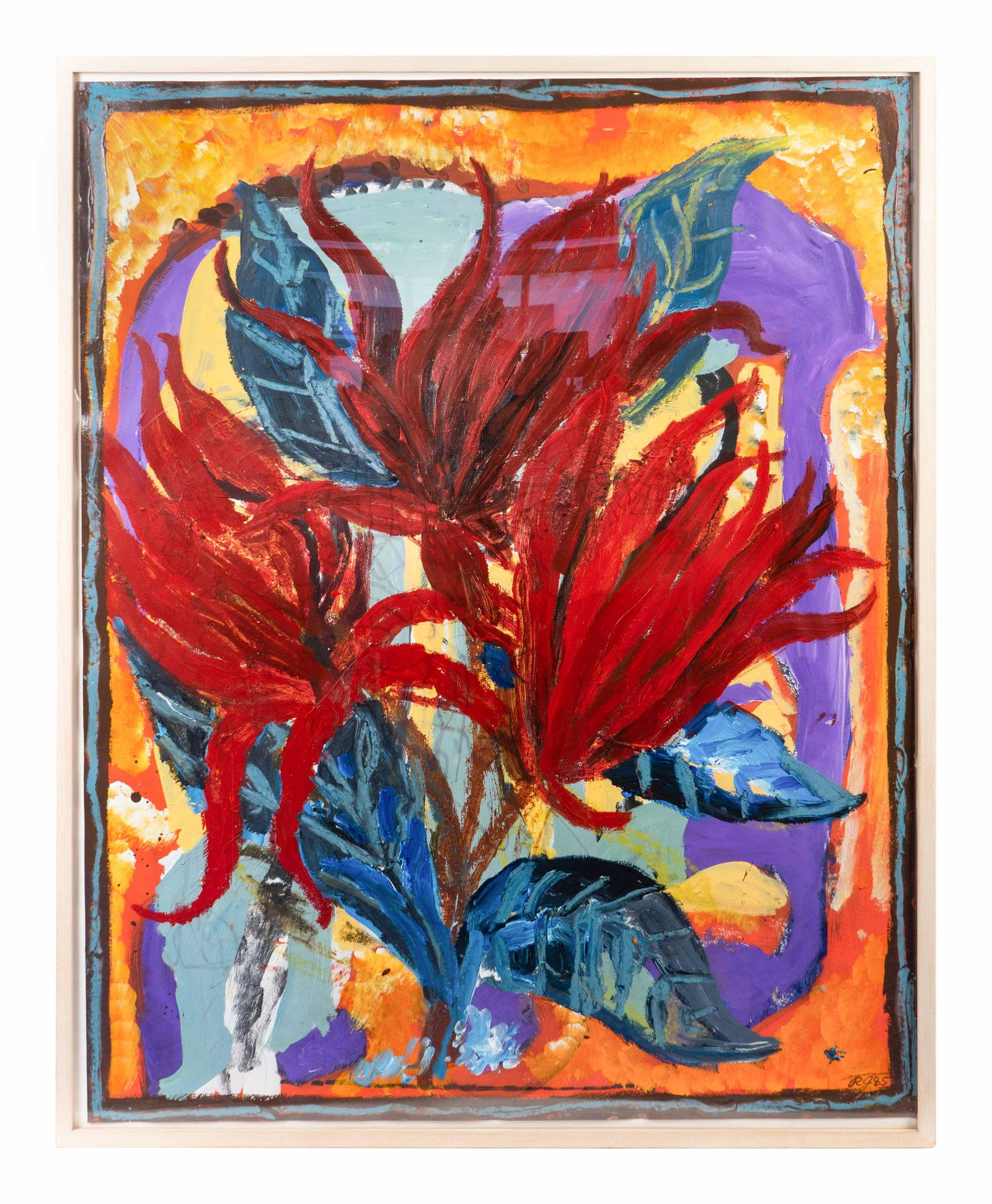 Roberto Juarez (American, b. 1952) Made Up Red Flowers,: Roberto Juarez (American, b. 1952) Made Up Red Flowers, 1985 acrylic and oilstick on paper signed (lower right) and dated. 50 x 38 inches.