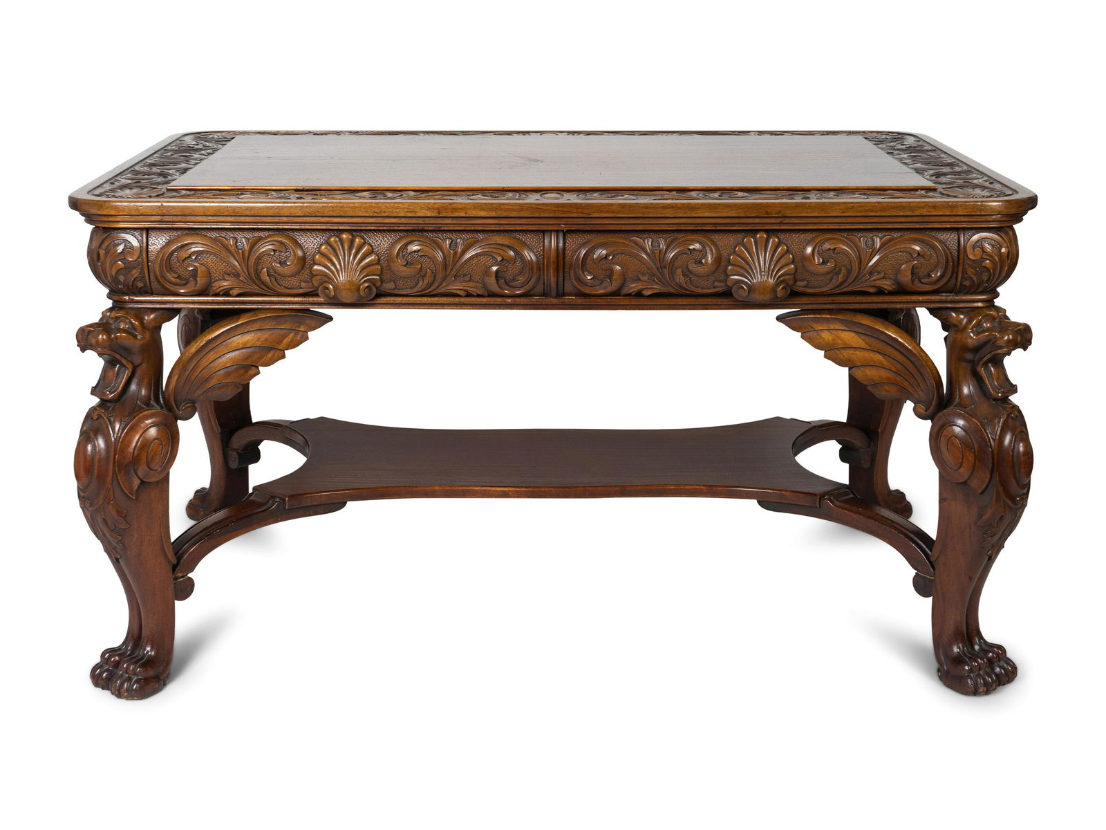 An American Renaissance Carved Mahogany Library Table (1 of 1)