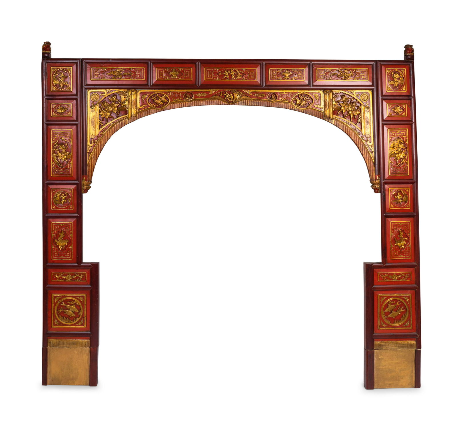 A Chinese Parcel-Gilt and Coral-Painted Architectural (1 of 2)