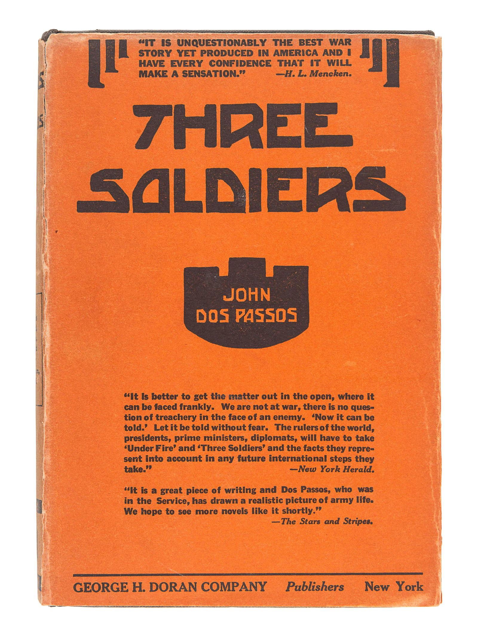 DOS PASSOS, John (1896-1970). Three Soldiers. New York: (1 of 2)