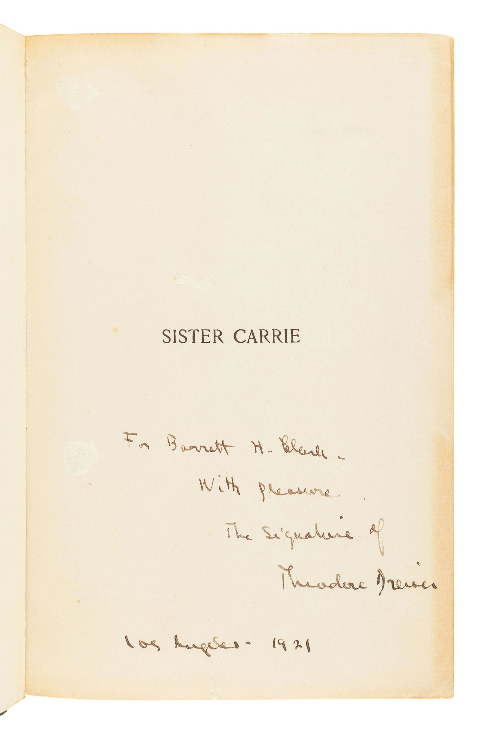 DREISER, Theodore (1871-19415). Sister Carrie. New (1 of 3)