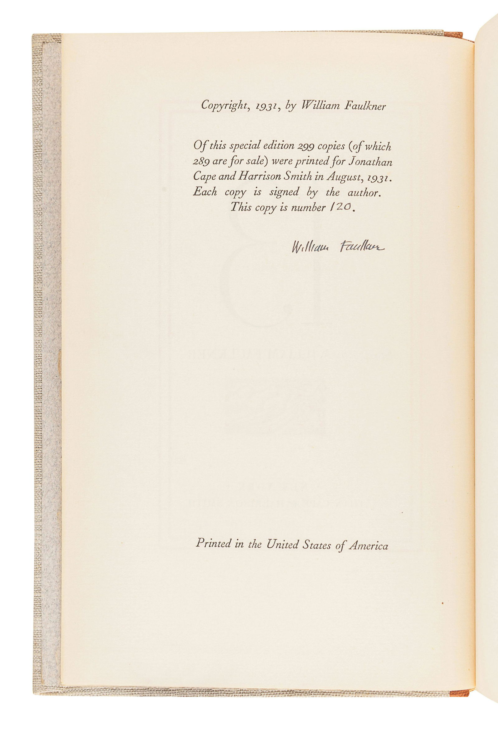 FAULKNER, William (1897-1962). These 13. New York: (1 of 3)