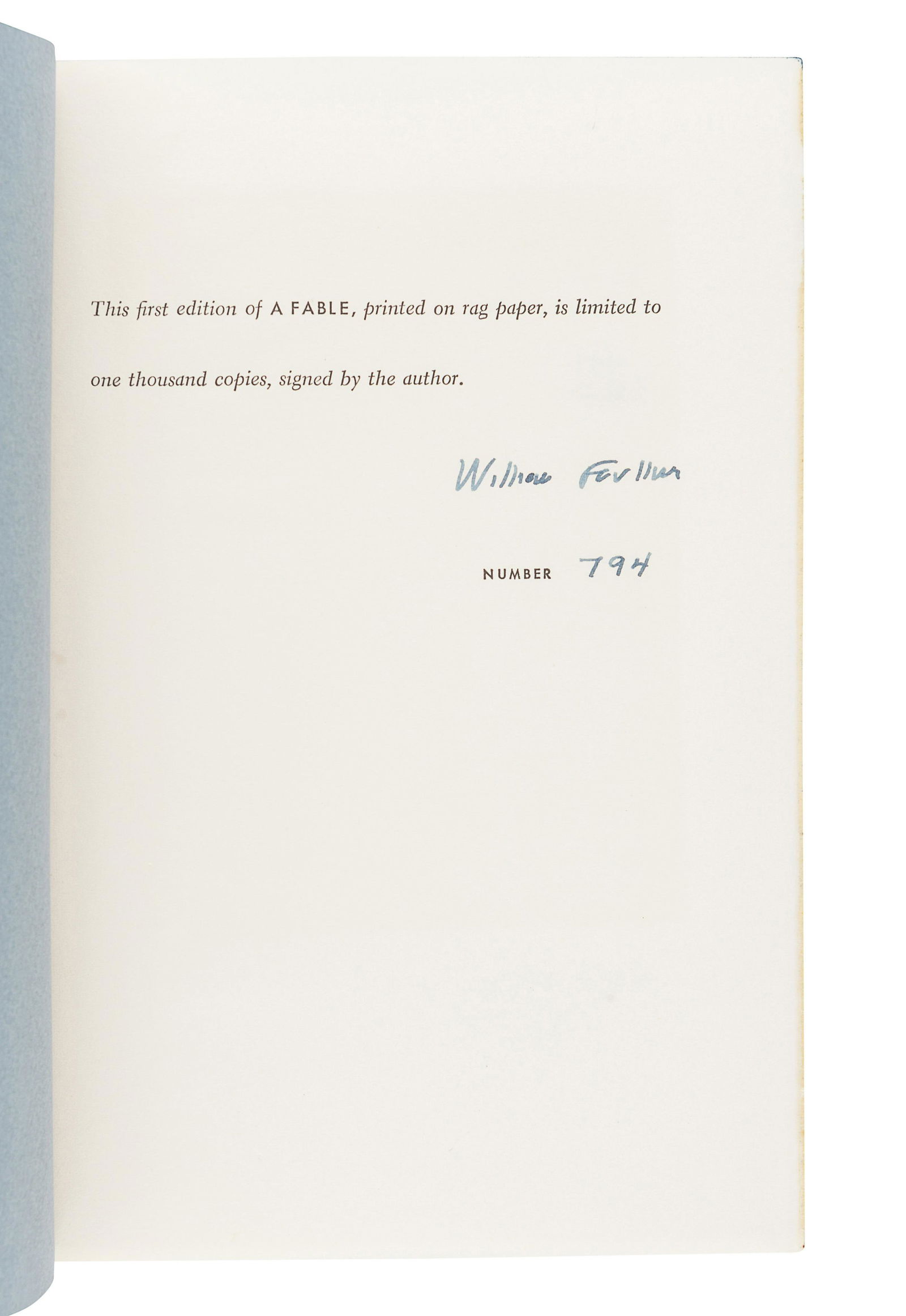 FAULKNER, William (1897-1962). A Fable. New York: (1 of 3)