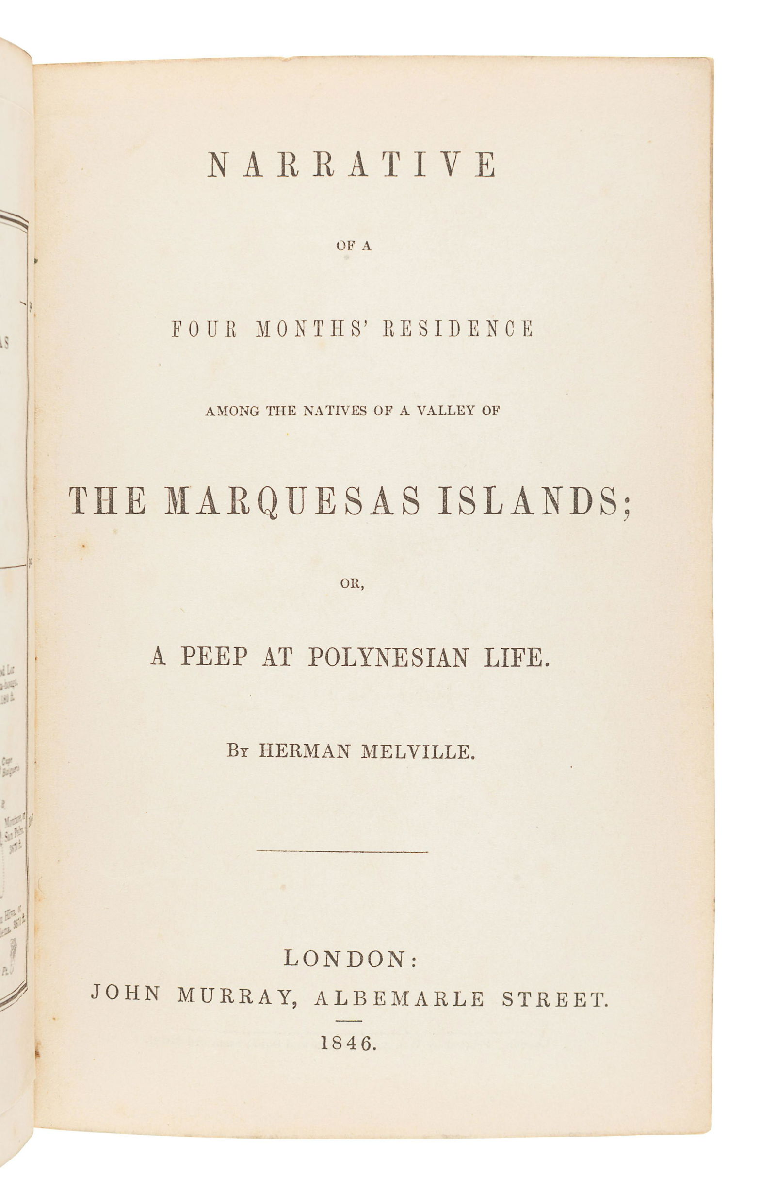 MELVILLE, Herman (1819-1891).  Narrative of a Four (1 of 2)