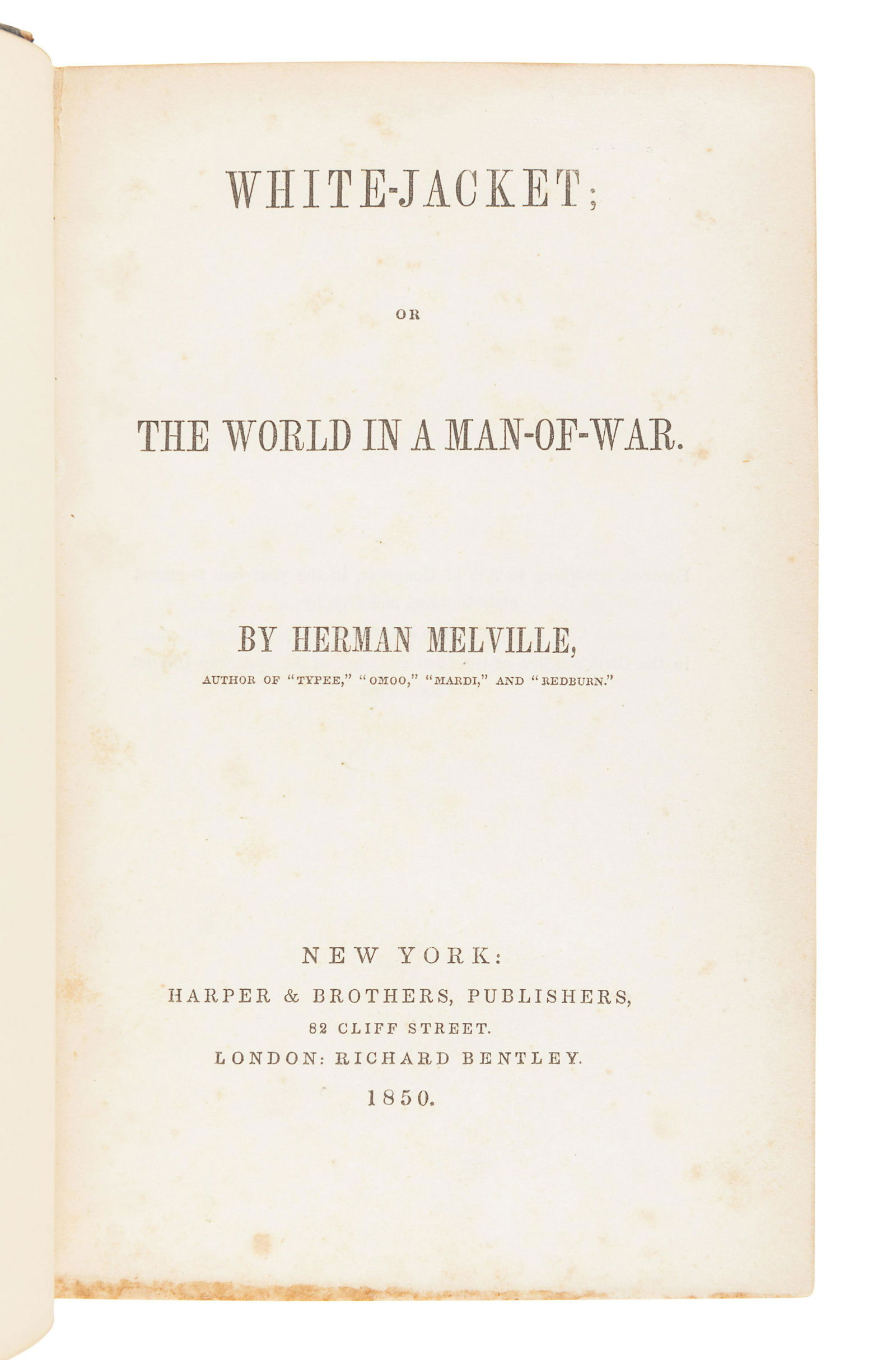MELVILLE, Herman (1819-1891). White Jacket; or the (1 of 2)