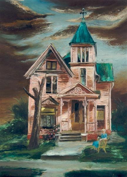 Aaron Bohrod, (American, 1907-1992), The Old House: Aaron Bohrod (American, 1907-1992) The Old House oil on masonite signed (lower left) 16 x 12 inches.