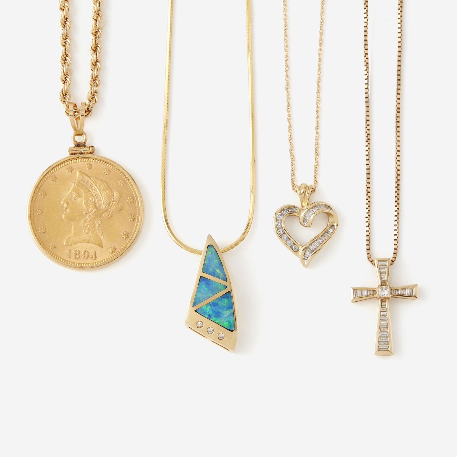 A collection of four gold necklaces, (1 of 2)