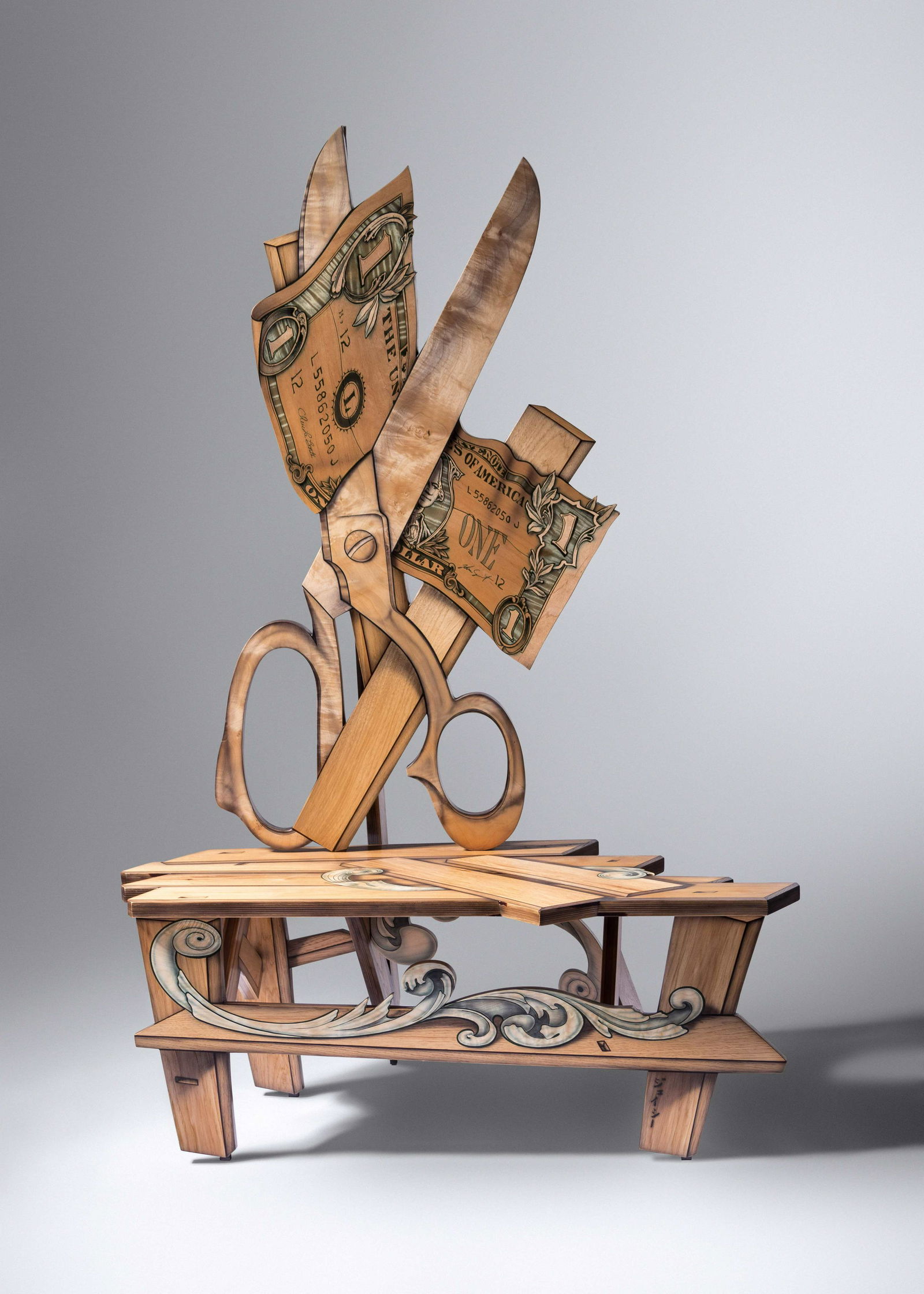 John Cederquist (b. 1946) Treachery of an Economy: John Cederquist (b. 1946) Treachery of an Economy mixed woods, aniline dye, epoxy resin H 64 3/4 x W 45 x D 30 inches Property from the Collection of Dr. Robert C. Springborn and Mrs. Carolyn J. Sprin