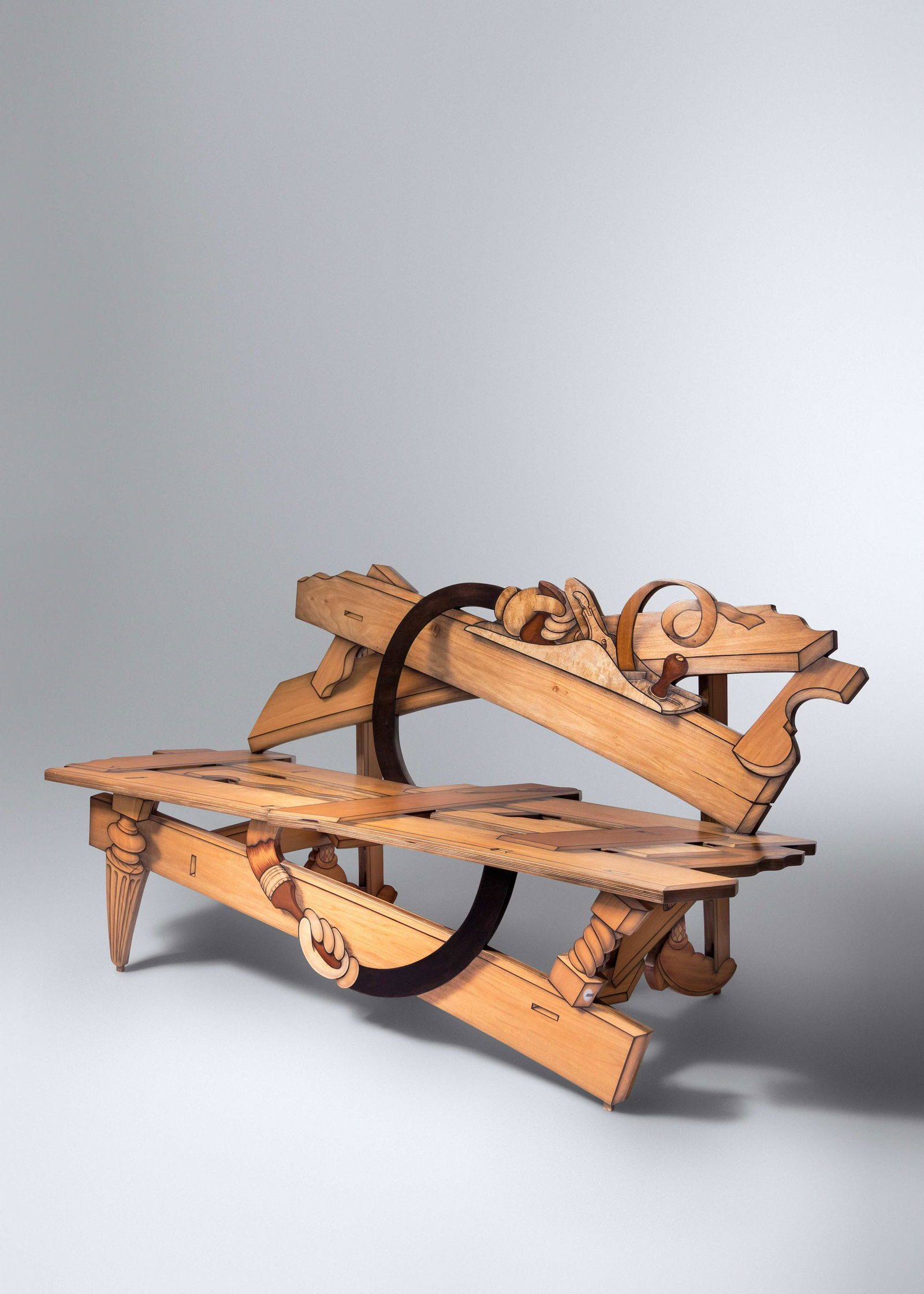 John Cederquist (b. 1946) Flat Foot Floogie Builds a: John Cederquist (b. 1946) Flat Foot Floogie Builds a Bench, c. 2003 mixed woods, aniline dye, epoxy resin H 35 x W 65 x D 27 inches Exhibited: "Living with Studio Furniture: Collection of Robert and C