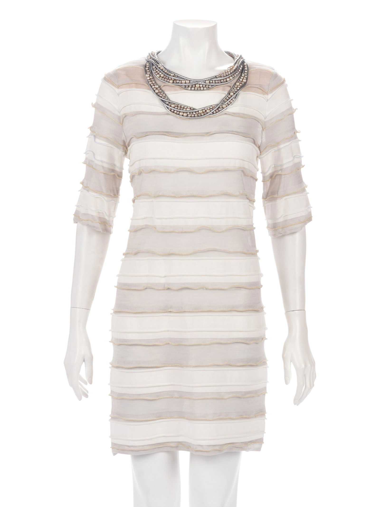 Chanel Striped Knit Dress with Embellished Neckline, (1 of 5)