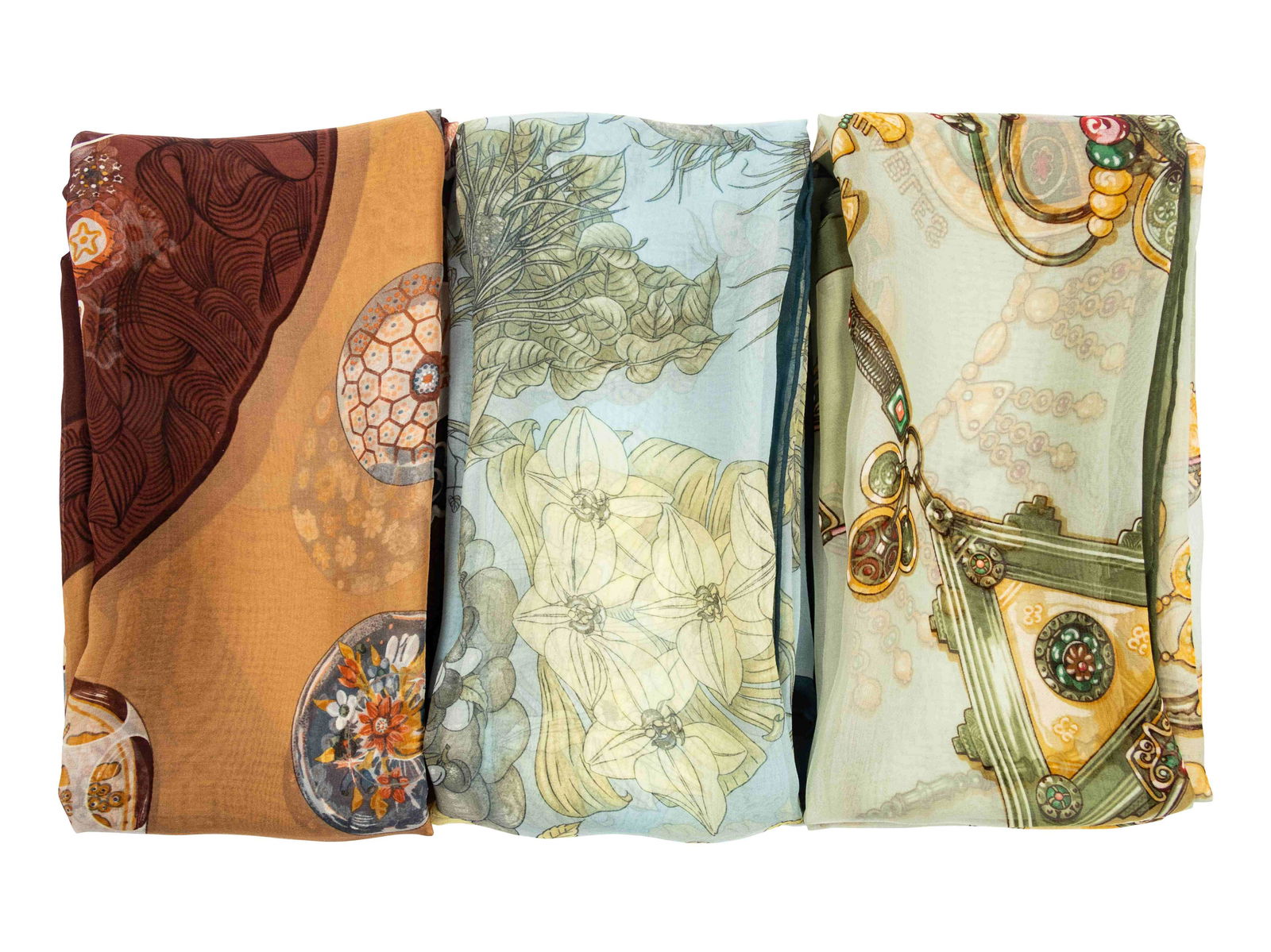 Three Hermes 90cm Silk Chiffon Scarves (1 of 5)