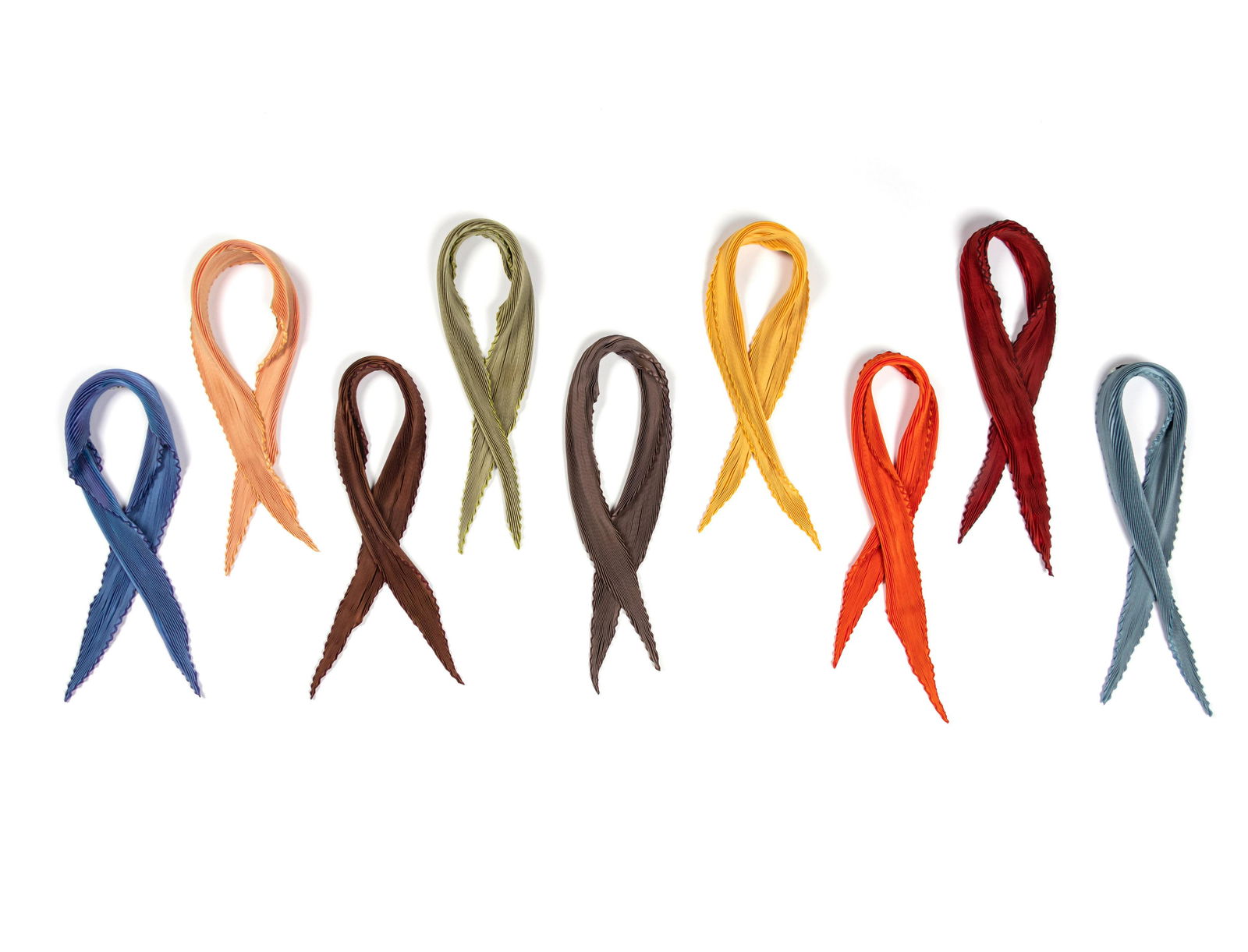 Nine Hermes 68cm Plisse Silk Scarves (1 of 2)