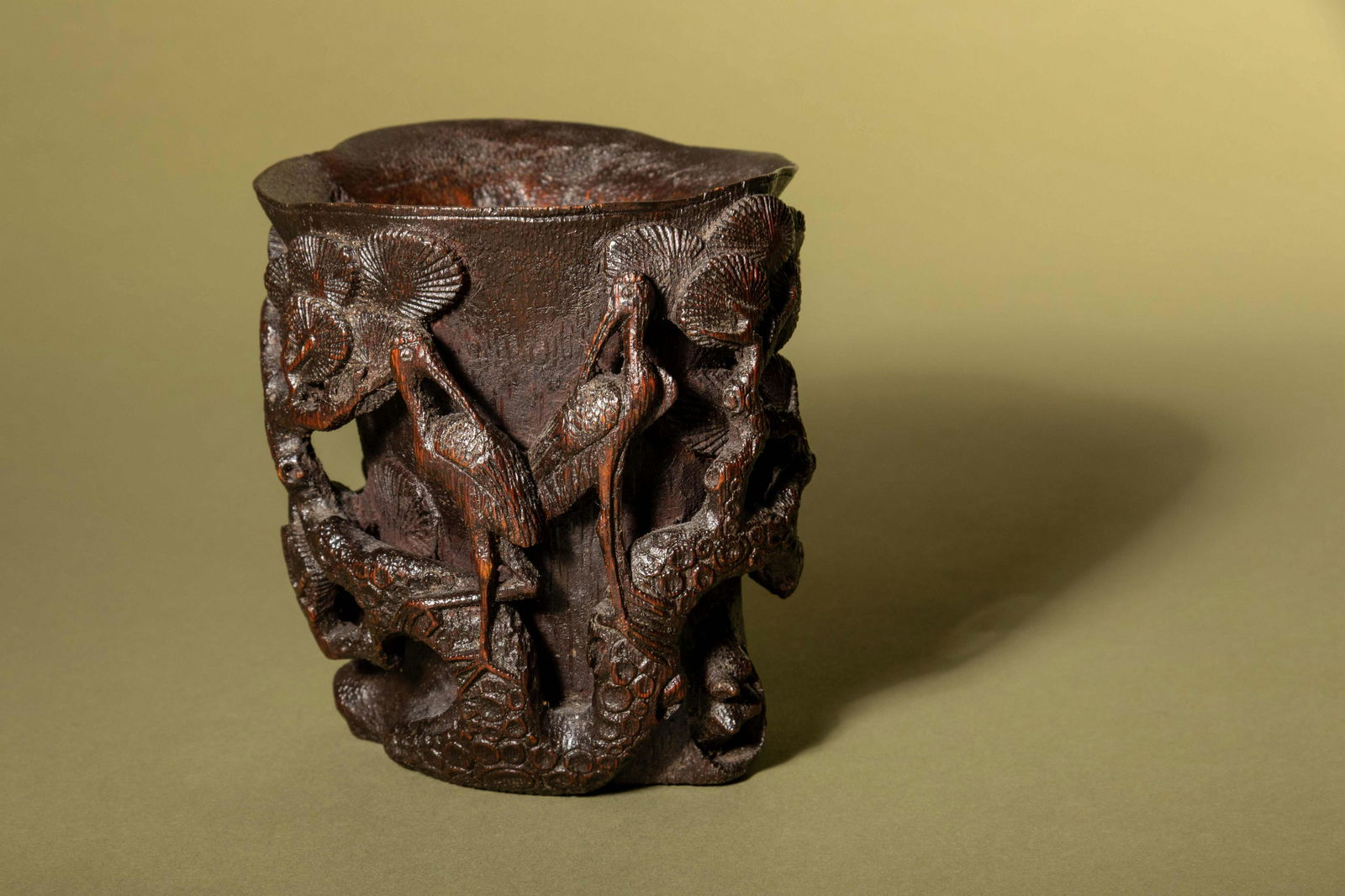 A Carved Bamboo 'Pine and Crane' Libation Cup (1 of 3)