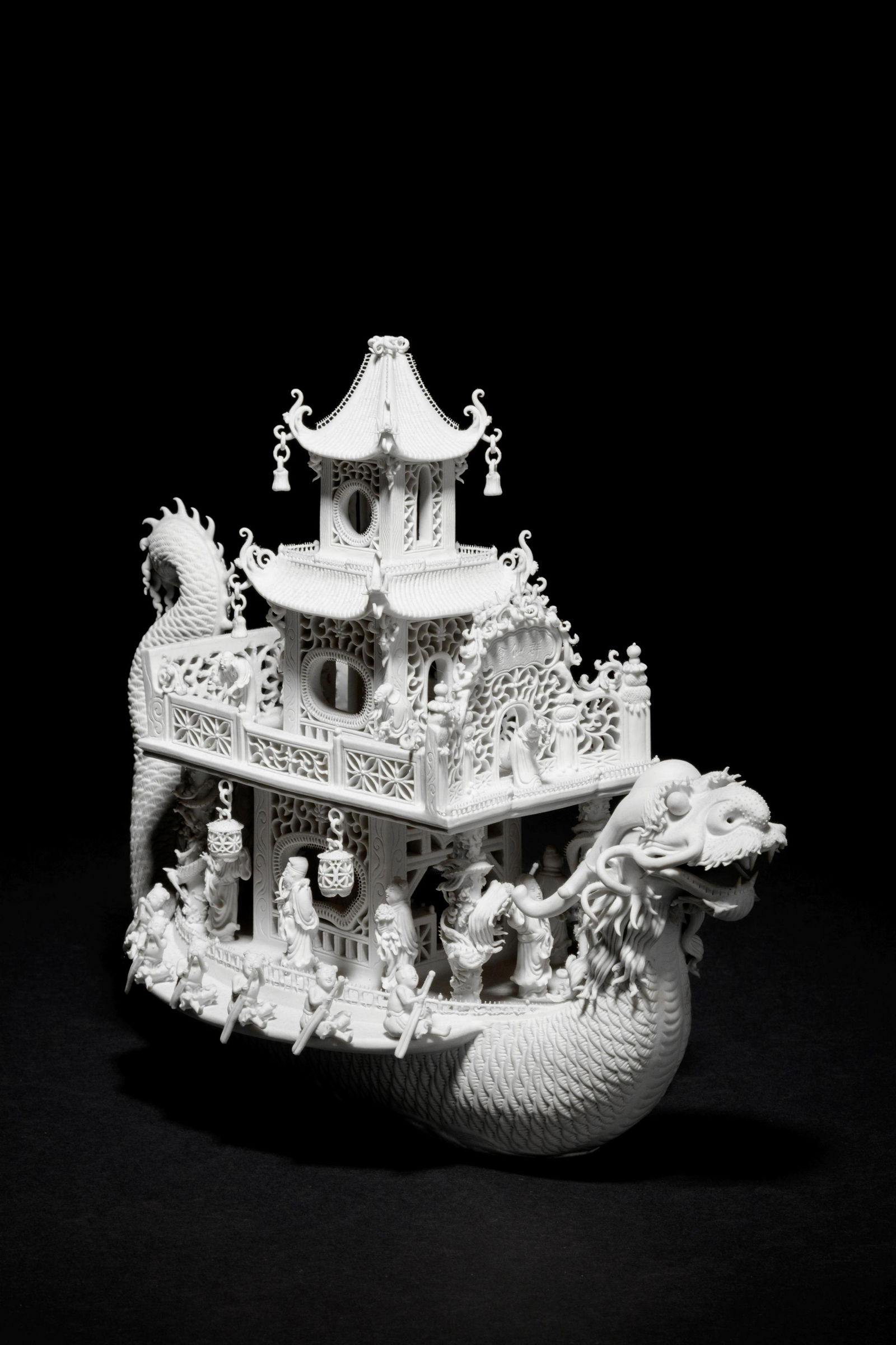 A White Biscuit Porcelain Model of a Dragon Boat (1 of 5)