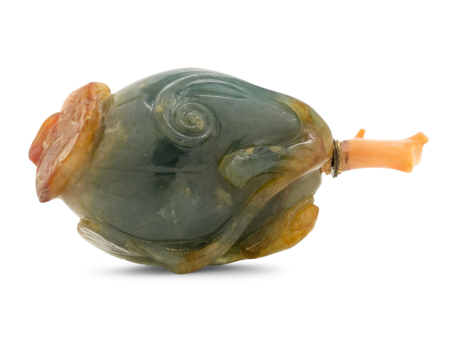 A Green Jade Fruit-Form Snuff Bottle (1 of 2)