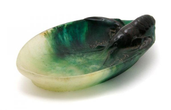 An Almeric Walter Pate-de-Verre Vide Poche, Width 6: An Almeric Walter Pate-de-Verre Vide Poche, after a model by Henri Berge, depicting a crayfish on an oval dish. Width 6 3/4 inches. Patricia J. Gottschalk Trust, Northfield, Illinois