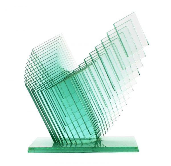 A Glass Sculpture, Niyoko Ikuta, Height 10 1/8 in: A Glass Sculpture, Niyoko Ikuta, comprised of fused rectangular clear glass sections, signed and dated 1992. Height 10 1/8 inches. Sold by the Haggerty Museum of Art, Marquette University to benefit f