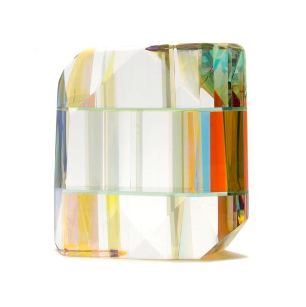 A Glass Sculpture, Paul Manners, Height 7 1/8 inc: A Glass Sculpture, Paul Manners, Durian, of faceted form, titled and signed Paul Manners 88, on rotating base. Height 7 1/8 inches. Sold by the Haggerty Museum of Art, Marquette University to benefit 