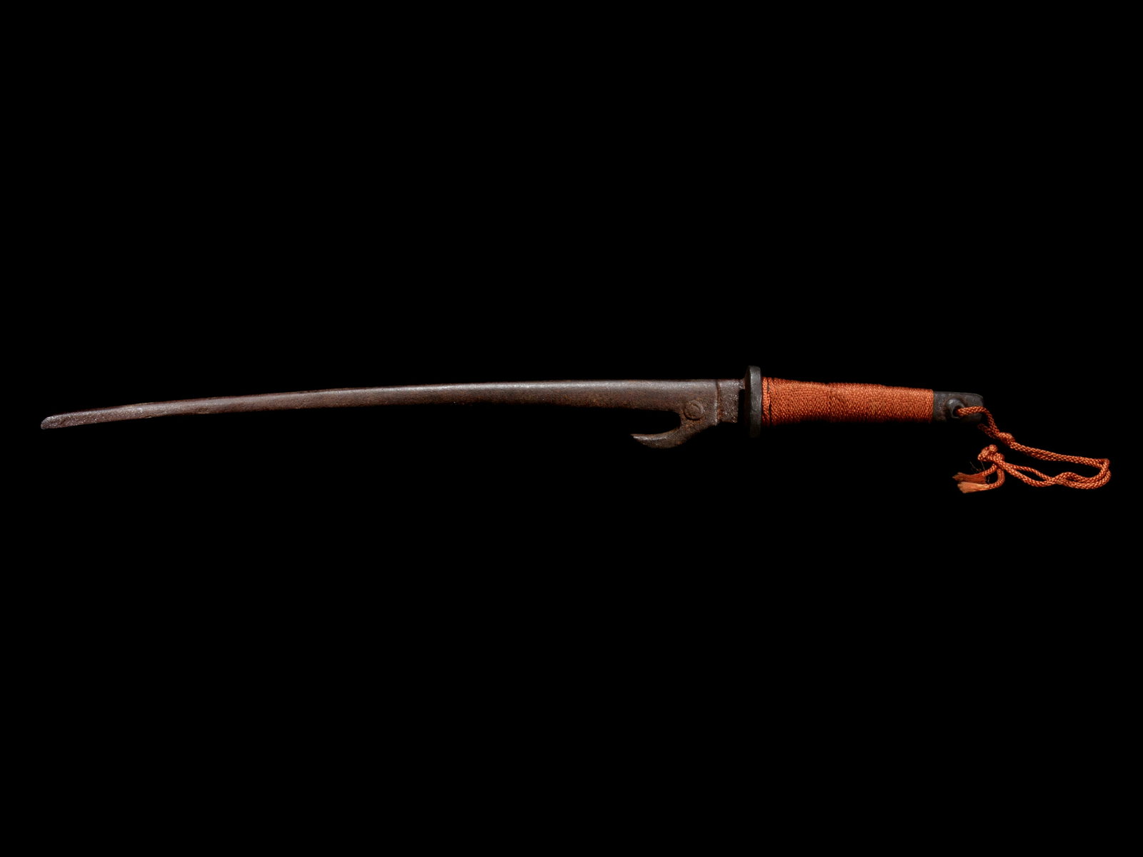 A Miniature Kabuto (Helmet) and An Iron Hachiwari: A Miniature Kabuto (Helmet) and An Iron Hachiwari (Helmet Breaker) the boy's day helmet with gilt metal horn-shaped kuwagata, the kabutowari with the handle wrapped with red silk cord. Width of helmet