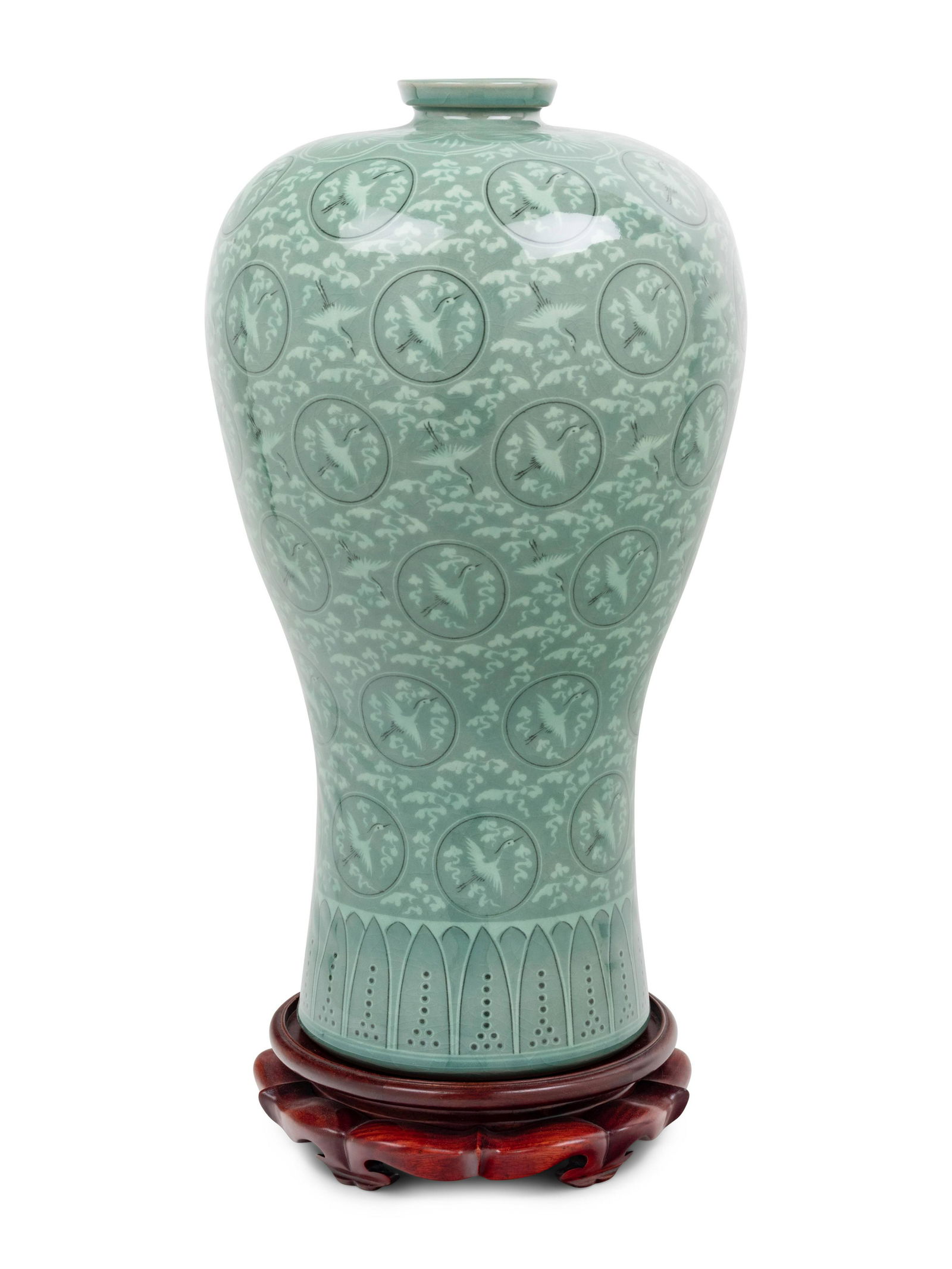 Hae-Gang: Hae-Gang YU GEUN-HYEONG (KOREAN, 1894-1993) Celadon Maebyong porcelain signed Hae-Gang Height 18 in., 45.72 cm. Property from the Collection of Dr. Robert C. Springborn and Mrs. Carolyn J. Springborn