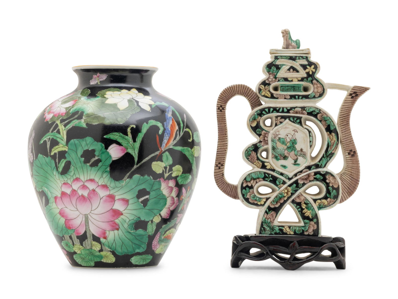 Two Chinese Black Ground Famille Rose Porcelain (1 of 3)