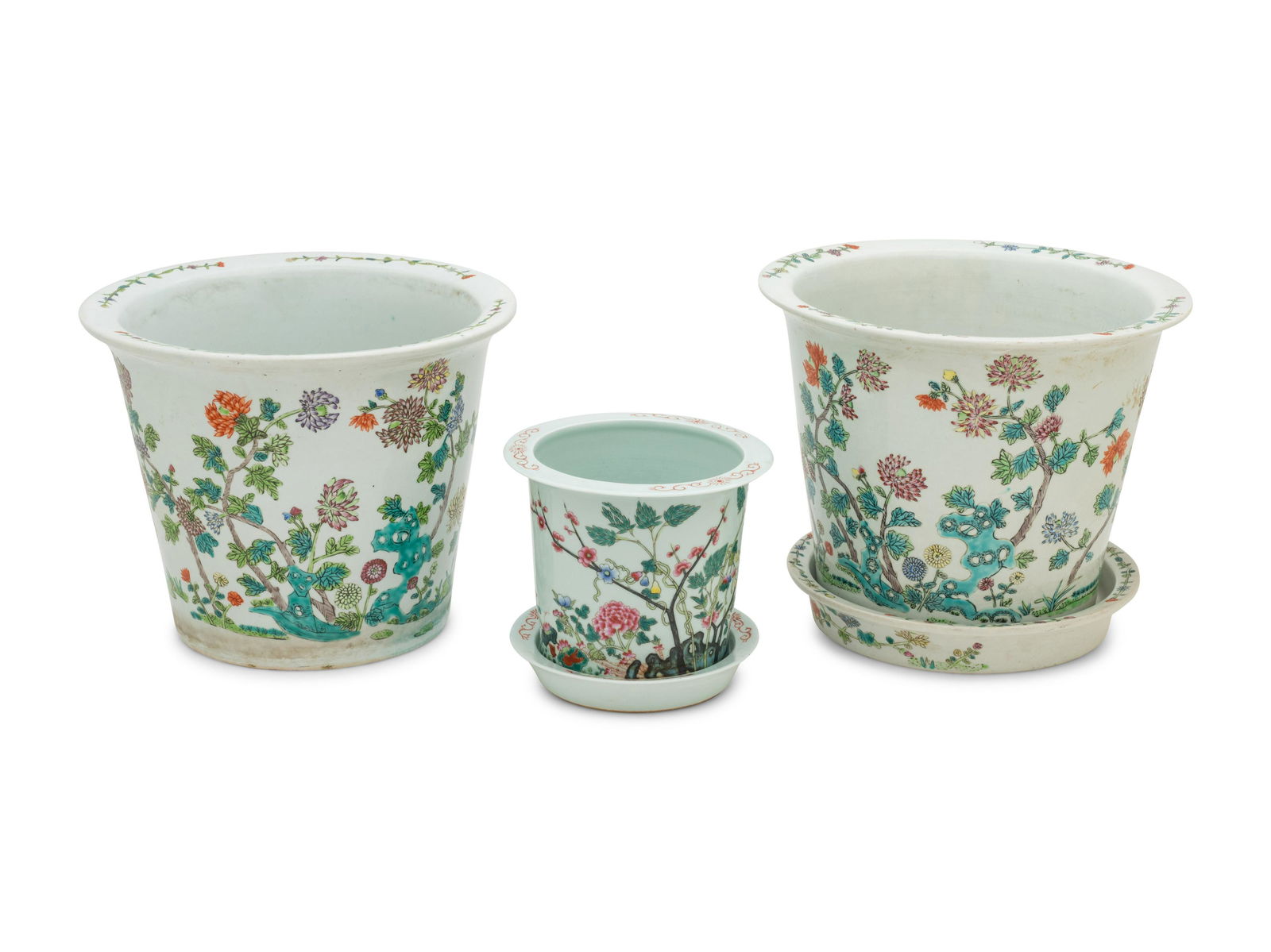 Three Chinese Famille Rose Porcelain Flowers Pots (1 of 3)