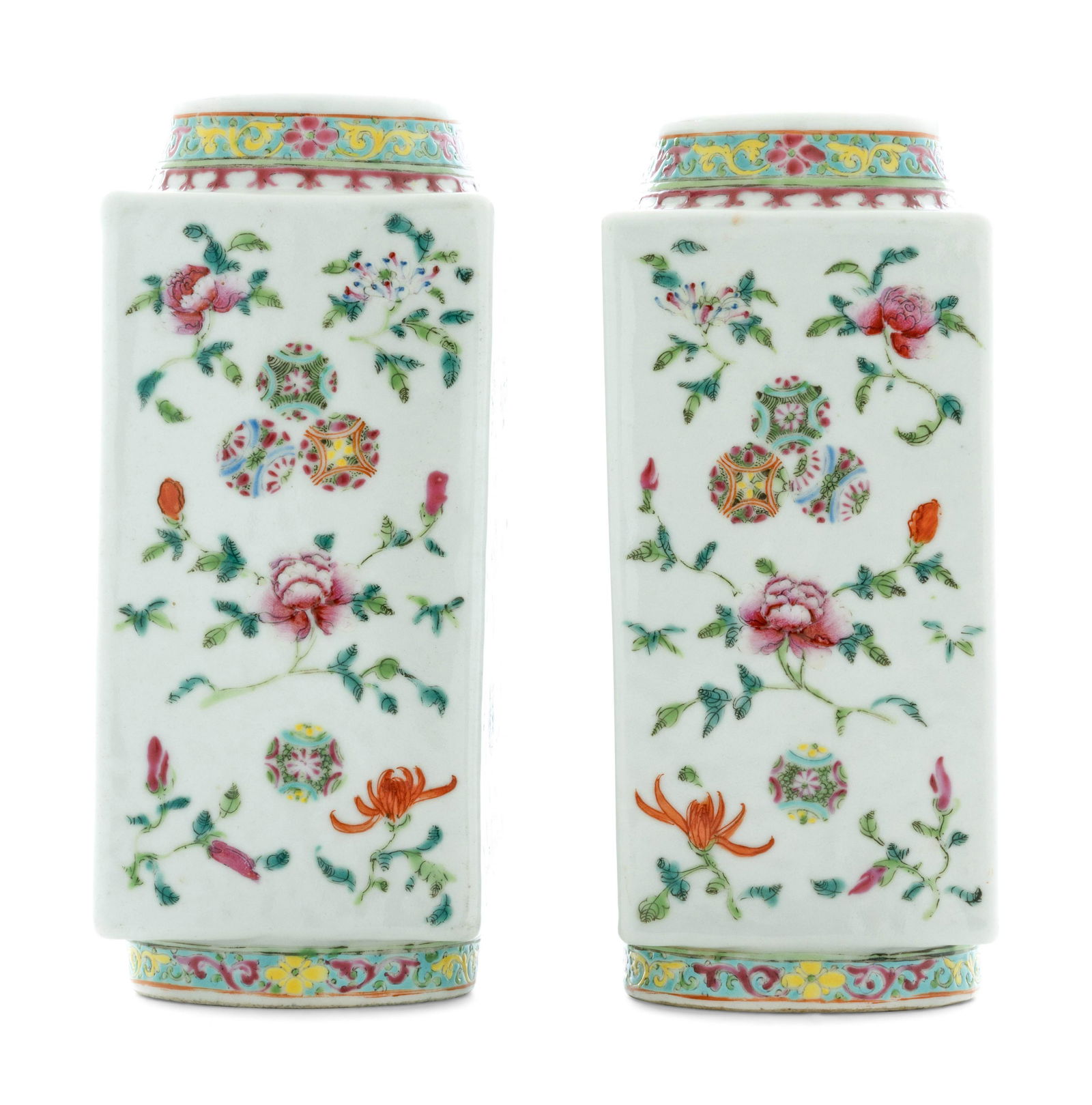 A Pair of Chinese Famille Rose Porcelain Cong Vases (1 of 2)