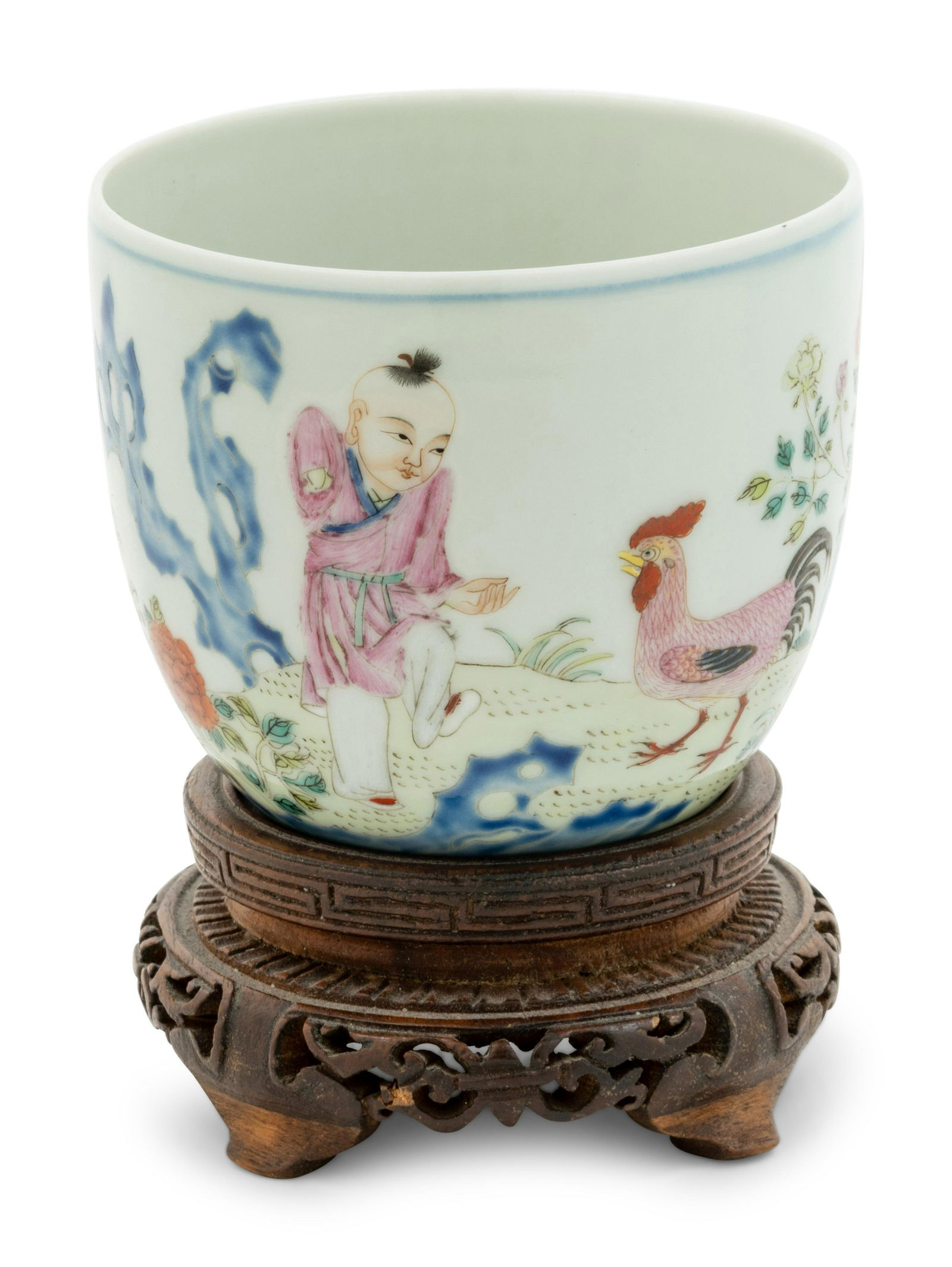 A Famille Rose 'Boy and Chicken' Porcelain Cup (1 of 3)
