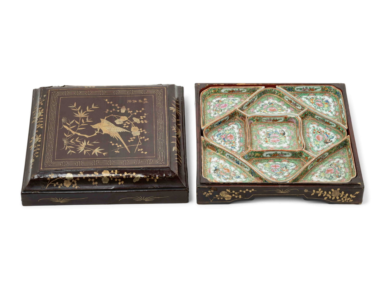 A Chinese Export Rose Medallion Sweetmeat Set (1 of 3)