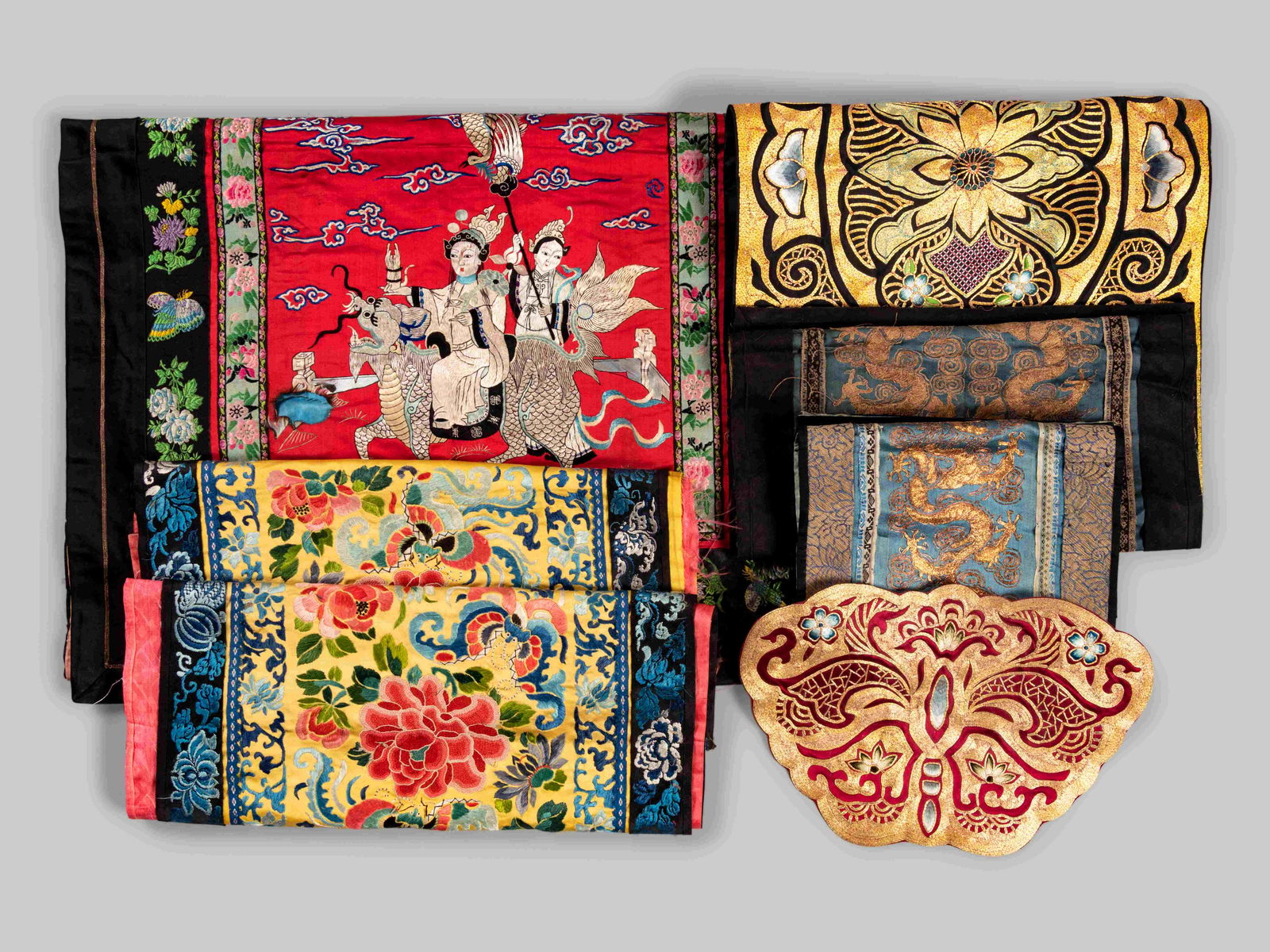 Seven Chinese Embroidered Silk Panels (1 of 5)