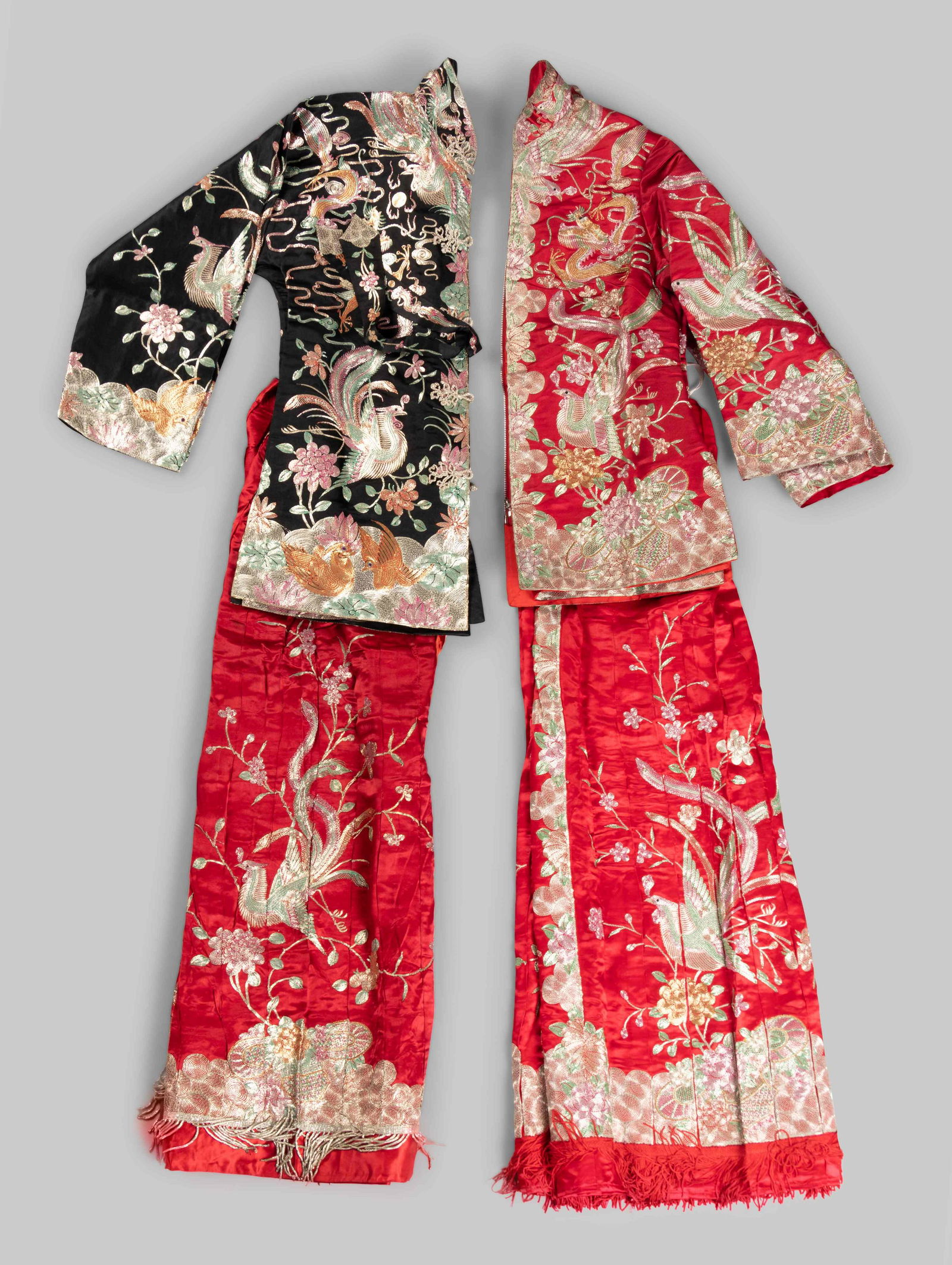 Two Sets of Chinese Embroidered Silk Wedding Gowns (1 of 7)