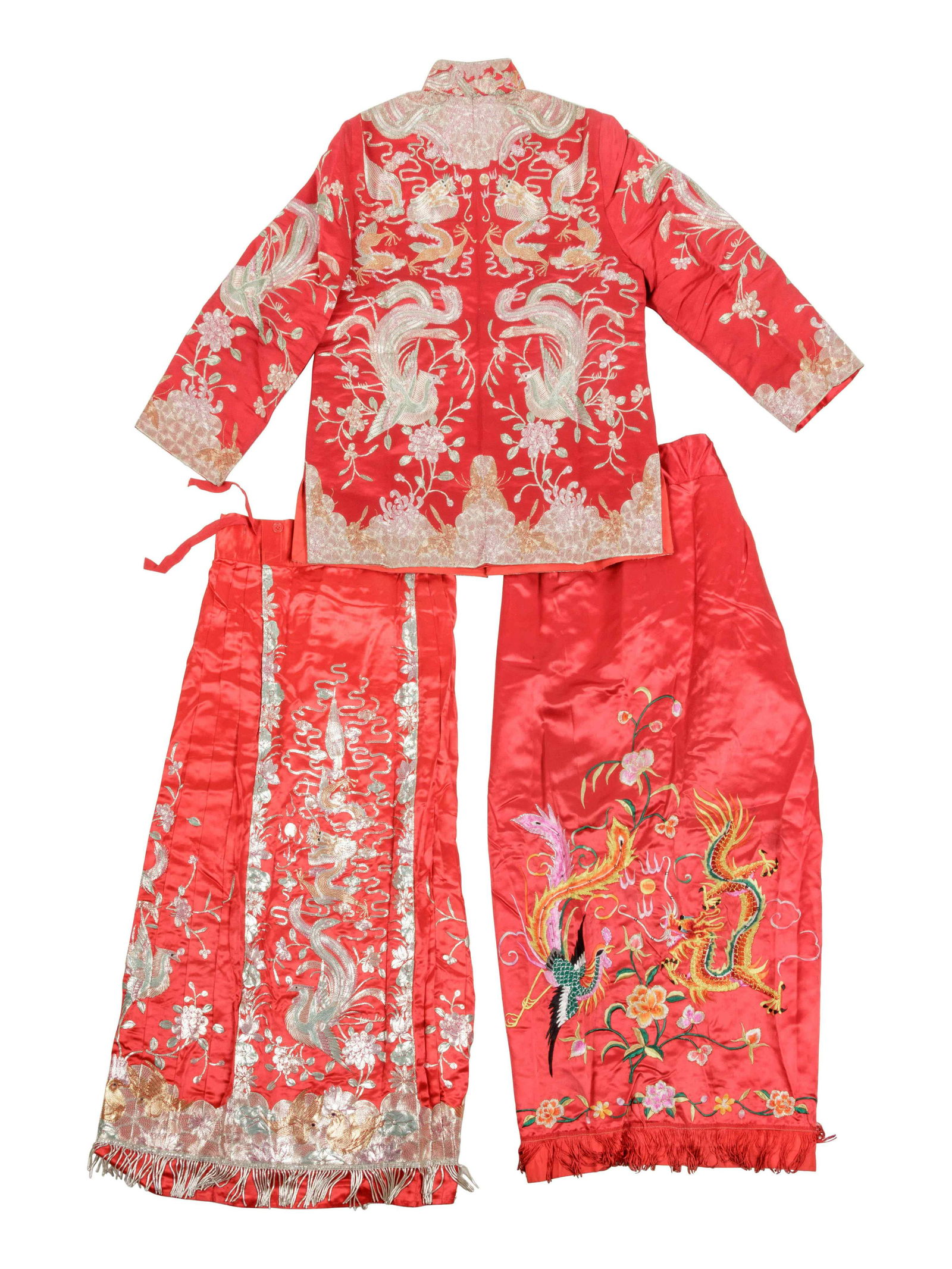 A Chinese Embroidered Silk Wedding Gown and Skirt (1 of 4)