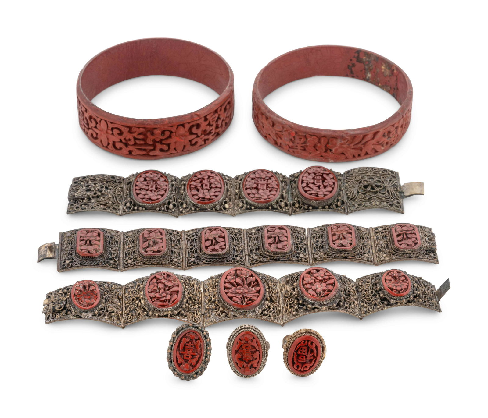 Eight Chinese Carved Lacquer Jewelry (1 of 2)