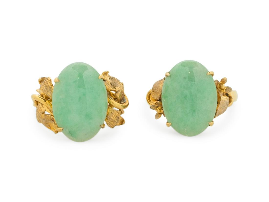 Two Chinese 14K Yellow Gold Mounted Jadeite Rings (1 of 2)