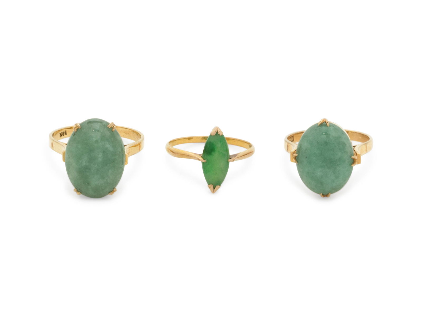 Three Chinese 14K Yellow Gold Mounted Jadeite Rings (1 of 2)