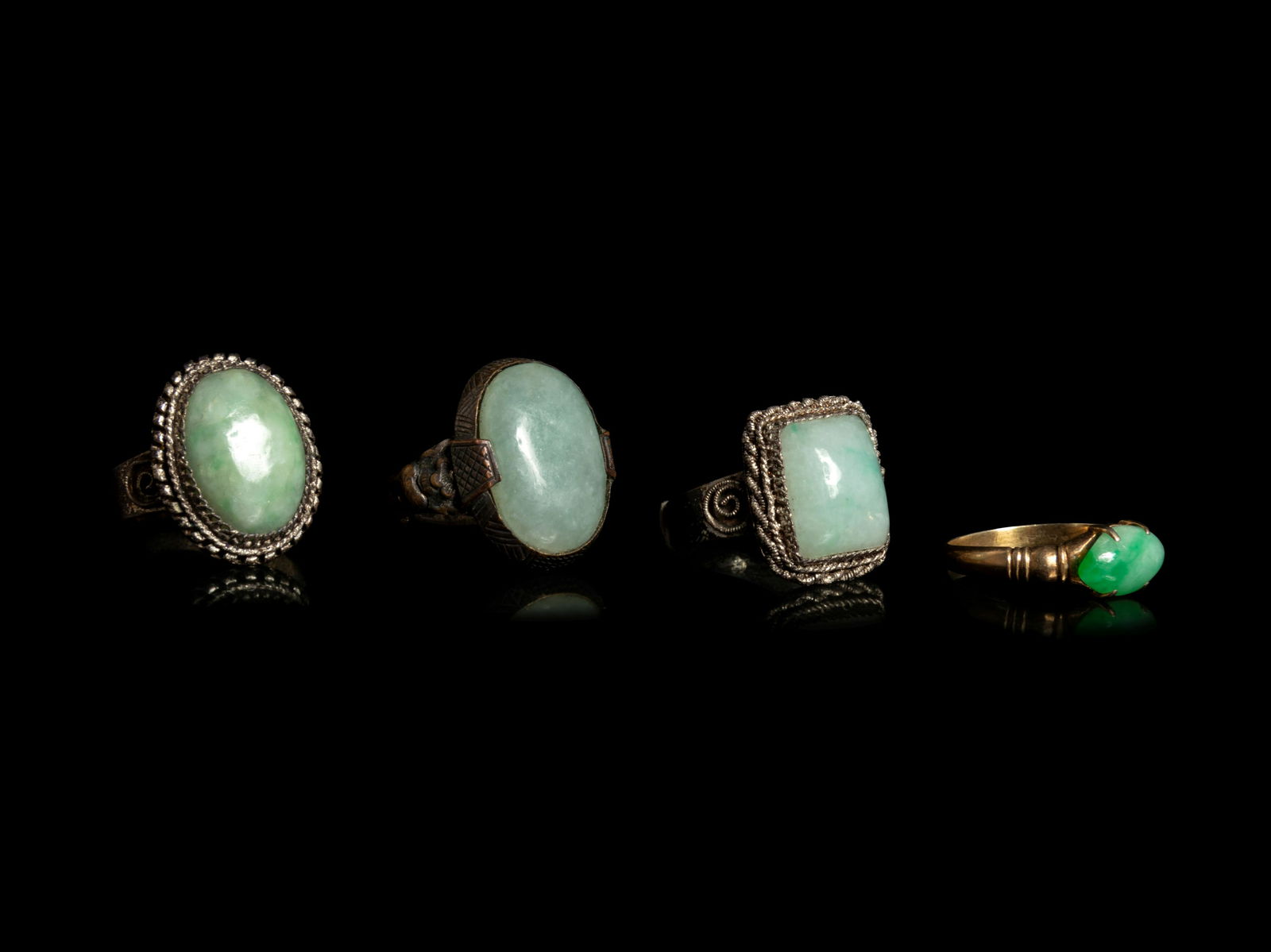 Four Chinese Jadeite Inset Metal Rings (1 of 3)