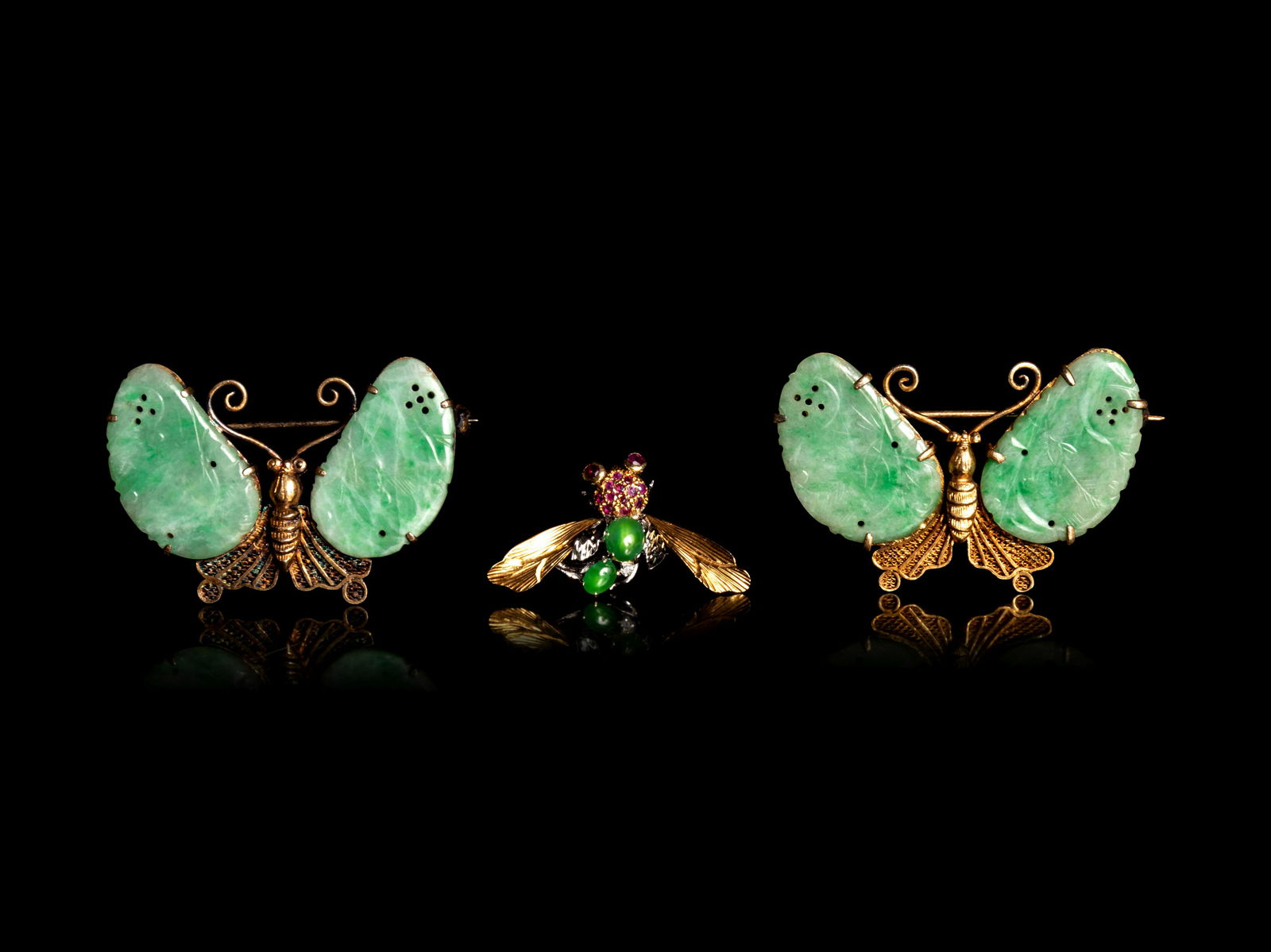A Pair of Chinese Gilt Silver and Jadeite (1 of 2)