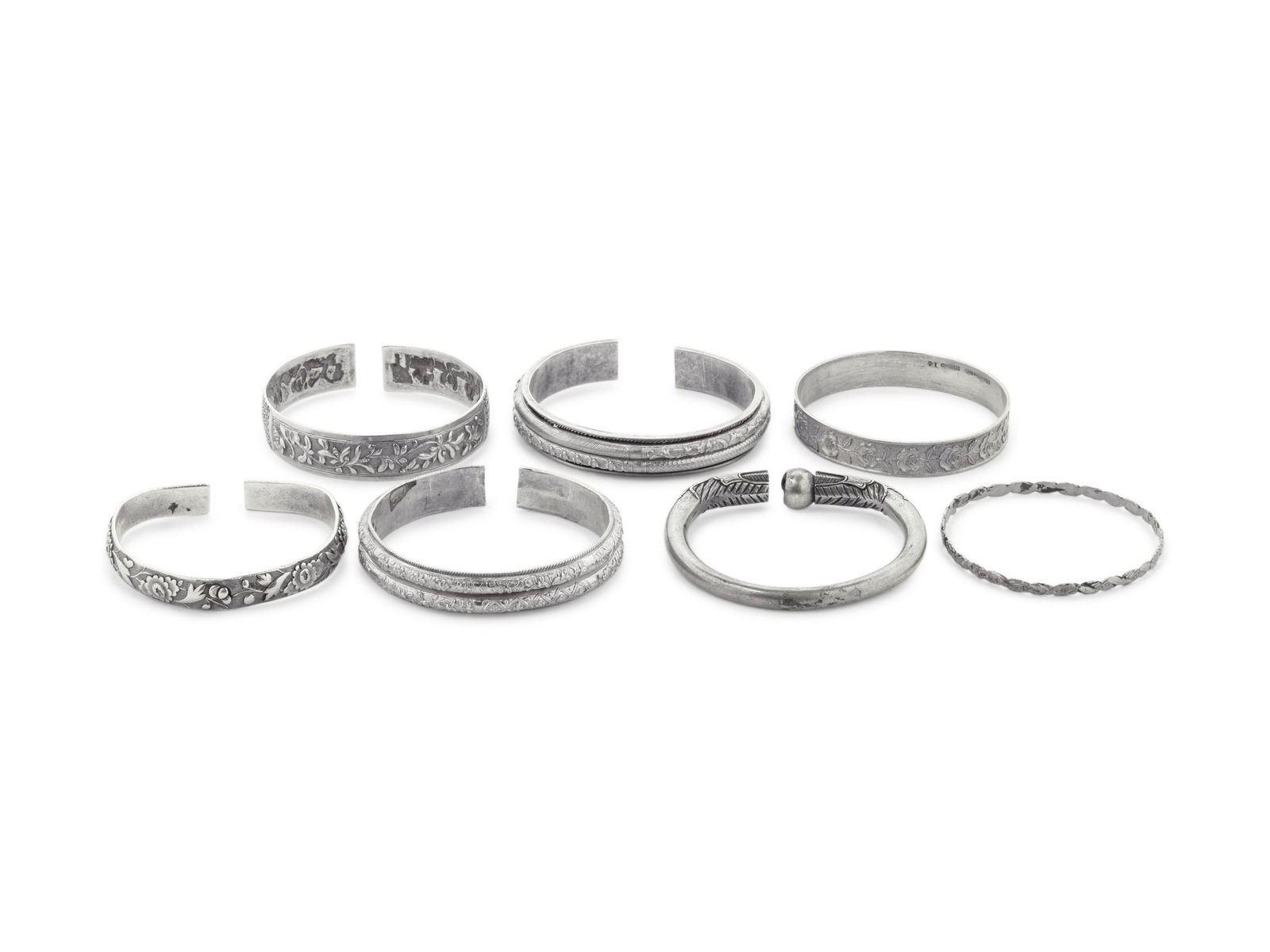 Seven Chinese Silver Bangles (1 of 2)