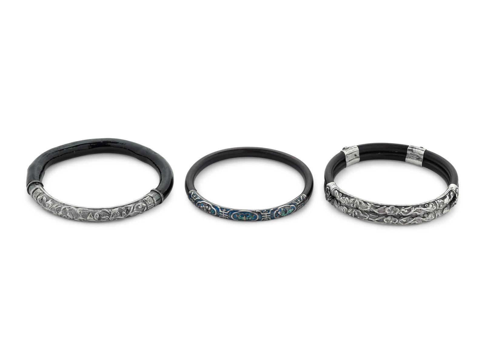 Three Chinese Silver Mounted Cane Bangles (1 of 2)