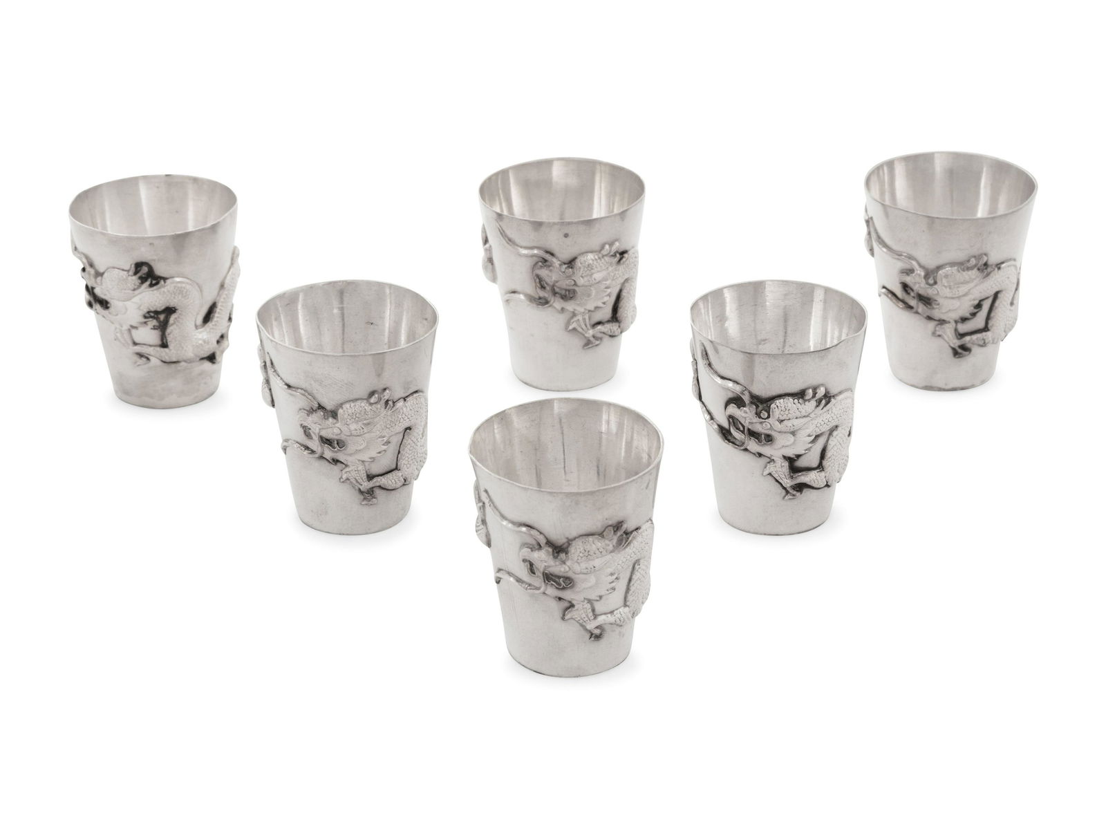 A Set of Six Small Chinese Export Silver Cups (1 of 4)