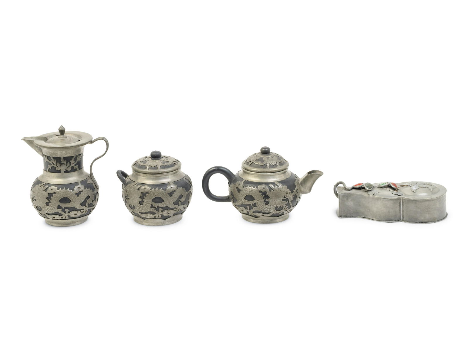 Four Chinese Pewter and Pewter Mounted Articles (1 of 6)