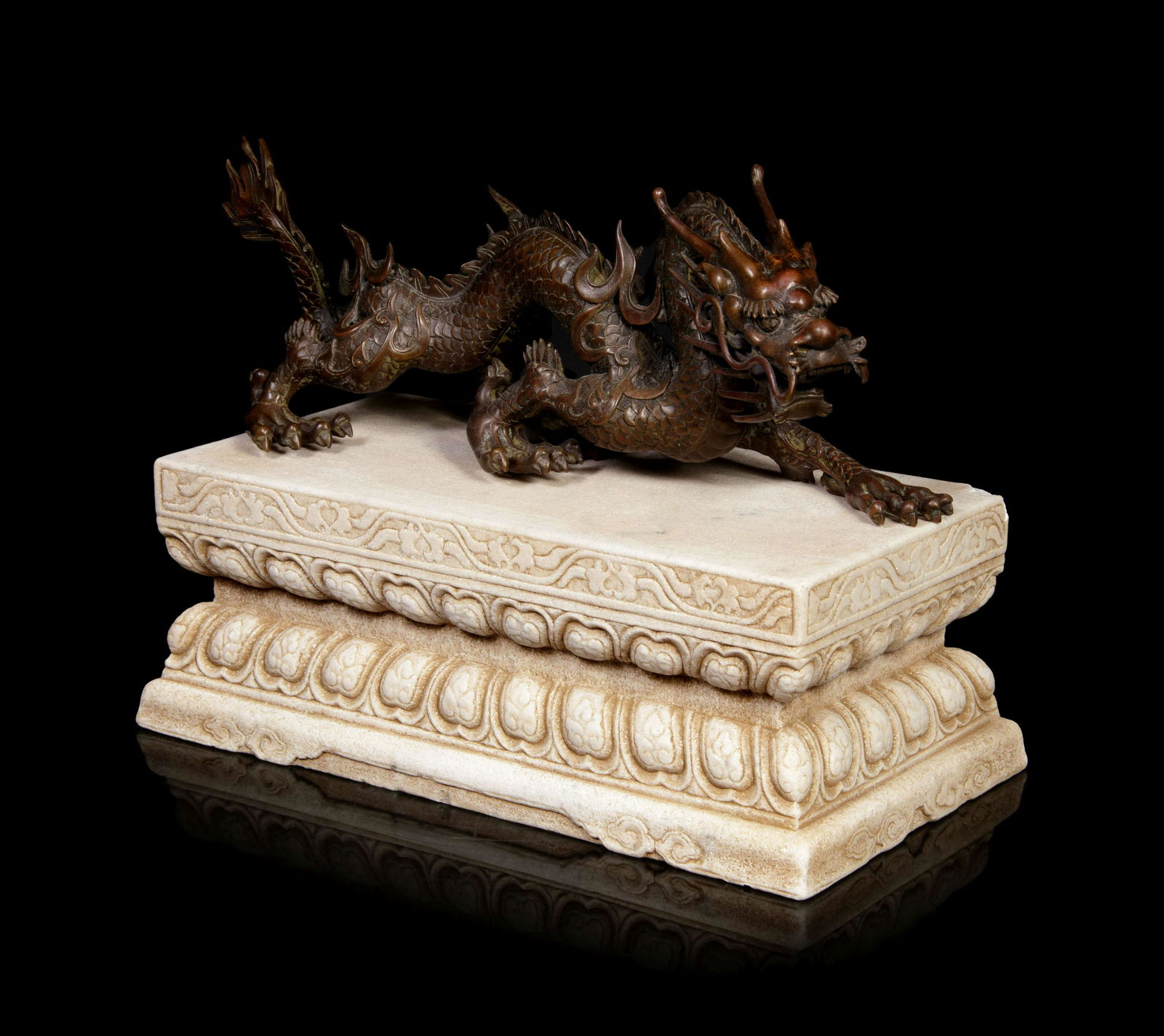 A Large Chinese Bronze Dragon and Stone Base (1 of 4)