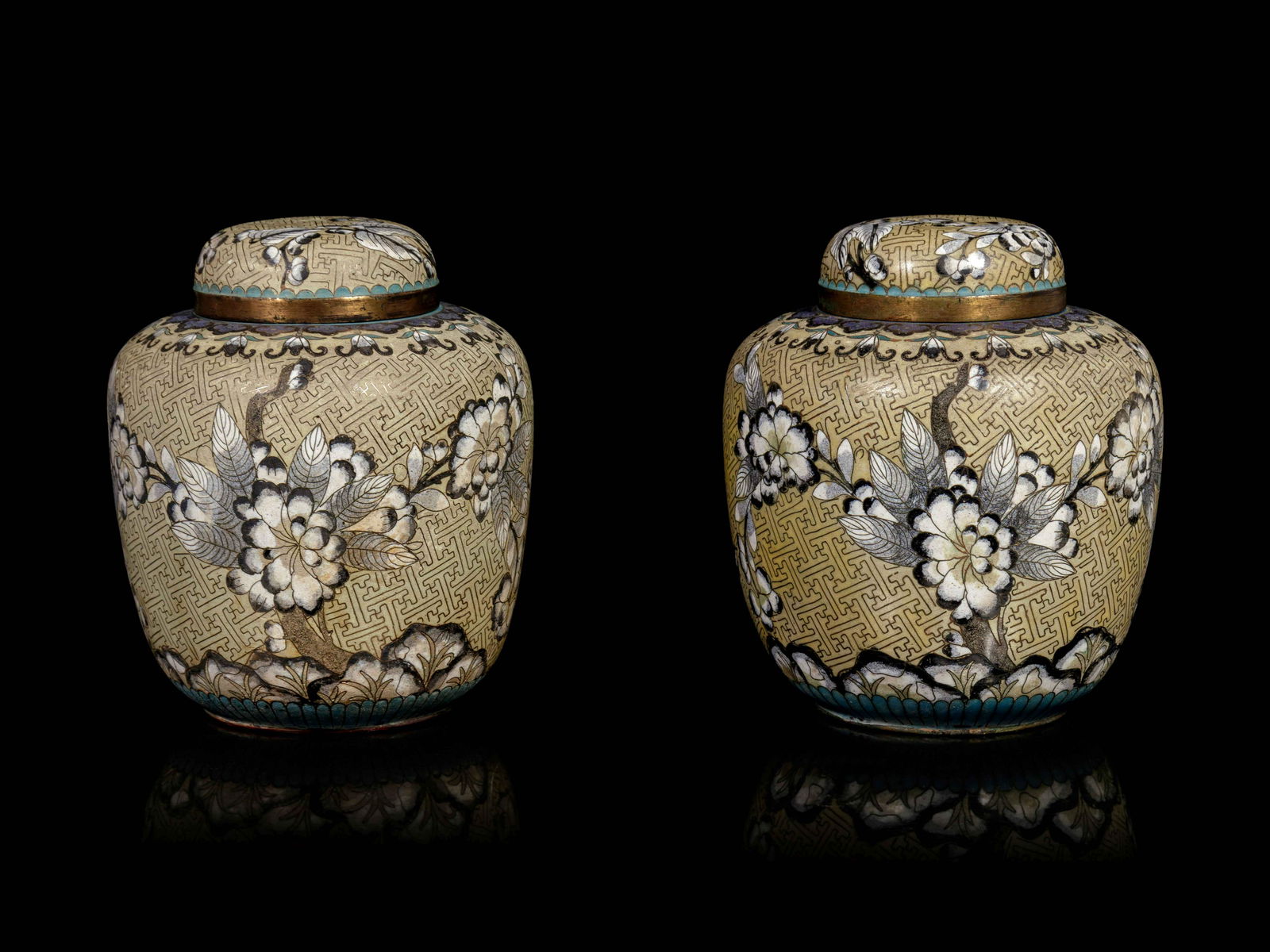 A Pair of Chinese Cloisonne Enamel Ginger Jars and (1 of 2)