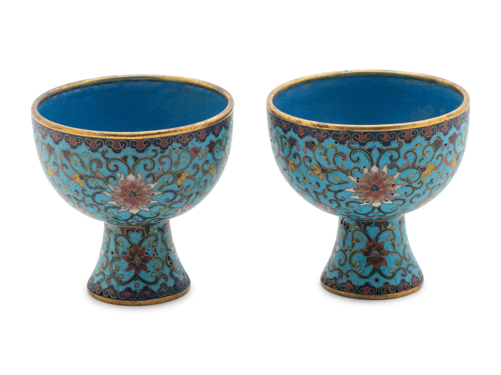 A Pair of Chinese Cloisonné Enamel Stem Cups (1 of 3)