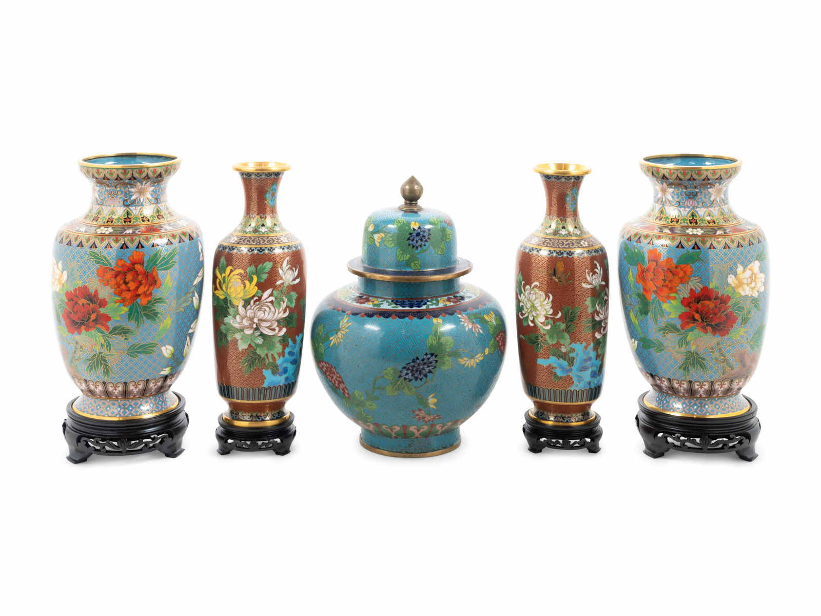 Five Chinese Cloisonne Enamel Articles (1 of 1)