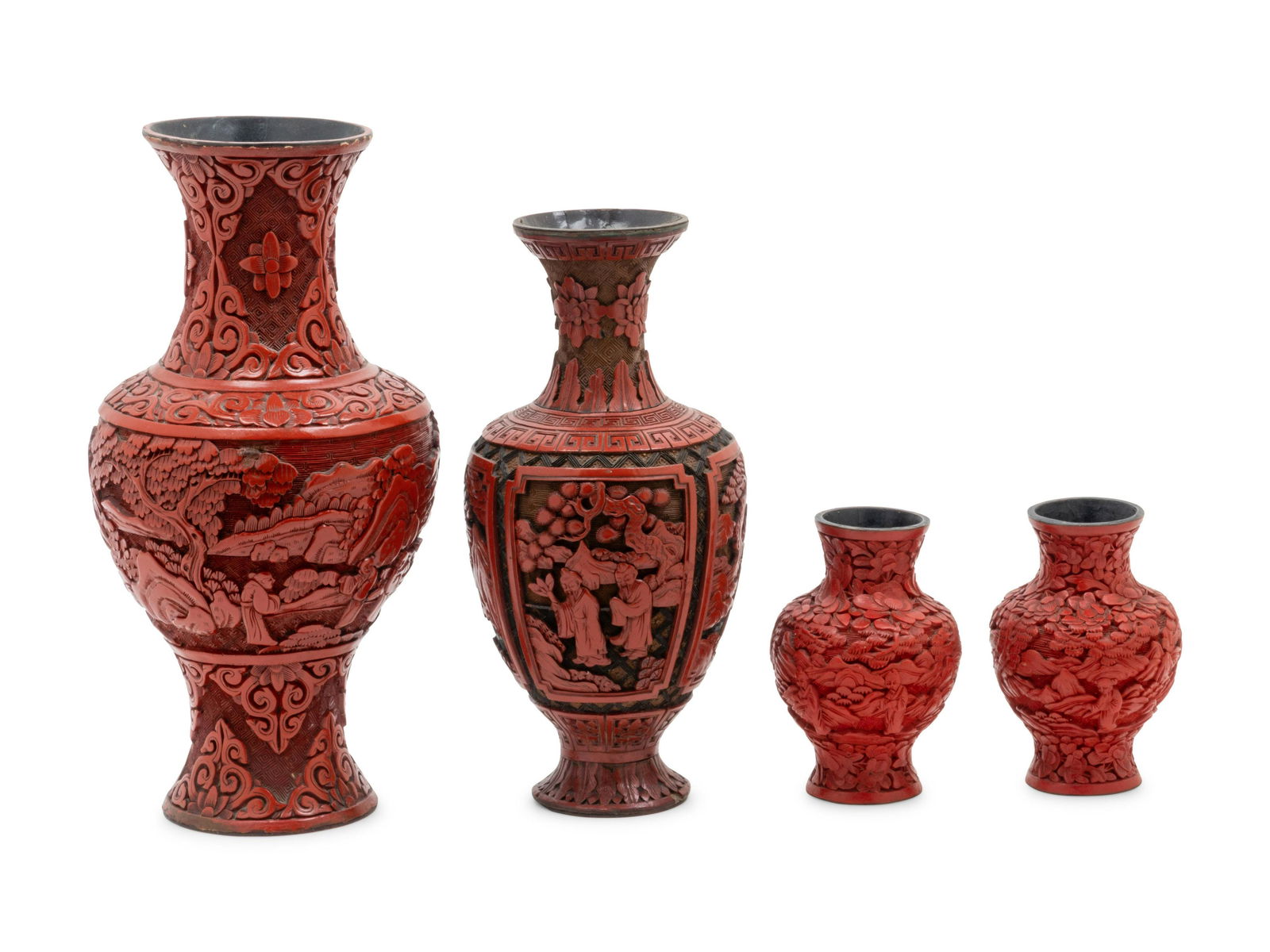 Four Chinese Cinnabar Red Lacquer Vases (1 of 3)