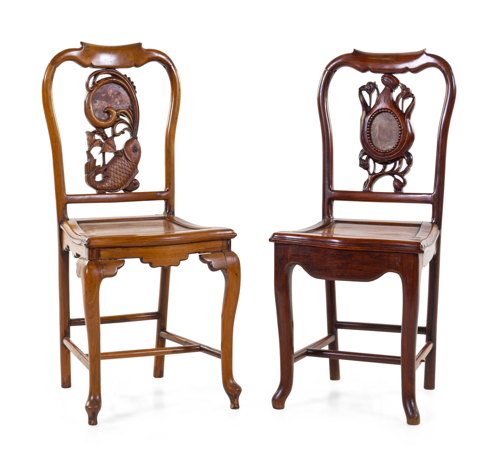 Two Chinese Export Stone Inset Rosewood Chairs (1 of 3)