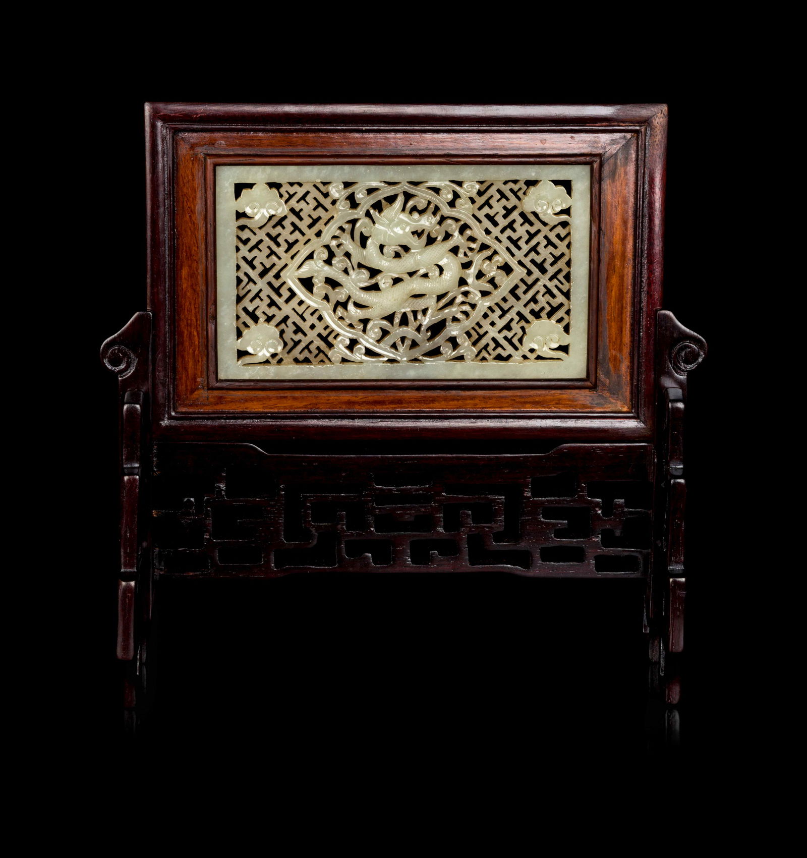 A Chinese Jade Inset Hardwood Inkstone Screen (1 of 2)
