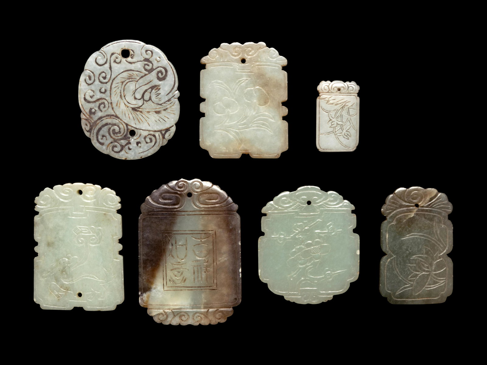 Seven Chinese Celadon Jade Carved Plaques (1 of 2)
