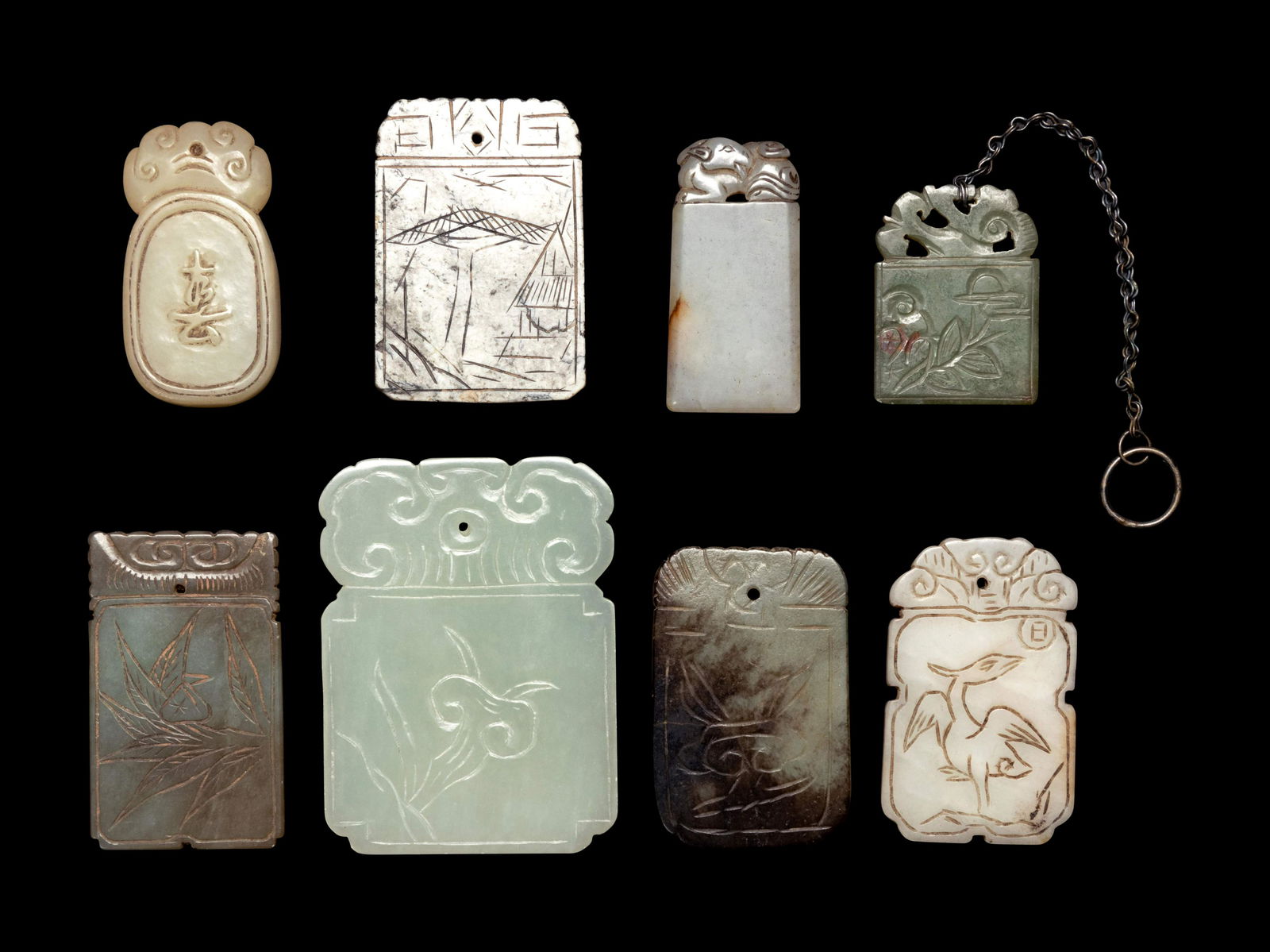 Eight Chinese Celadon Jade Carved Plaques (1 of 2)